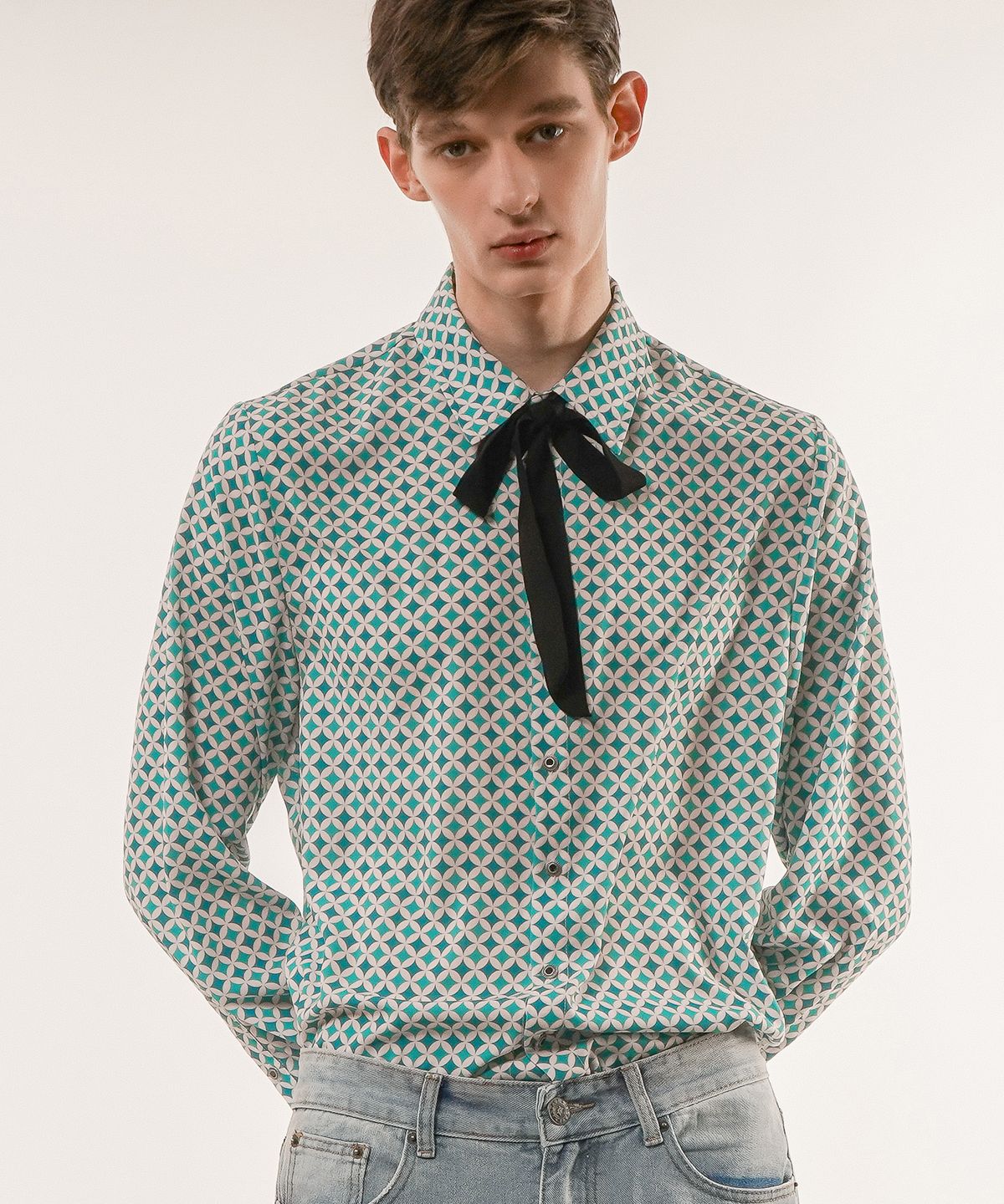 언티지(UNTAGE) 레트로 B 블록 프린트 셔츠[Green(UNISEX)]_UTS-FS27
