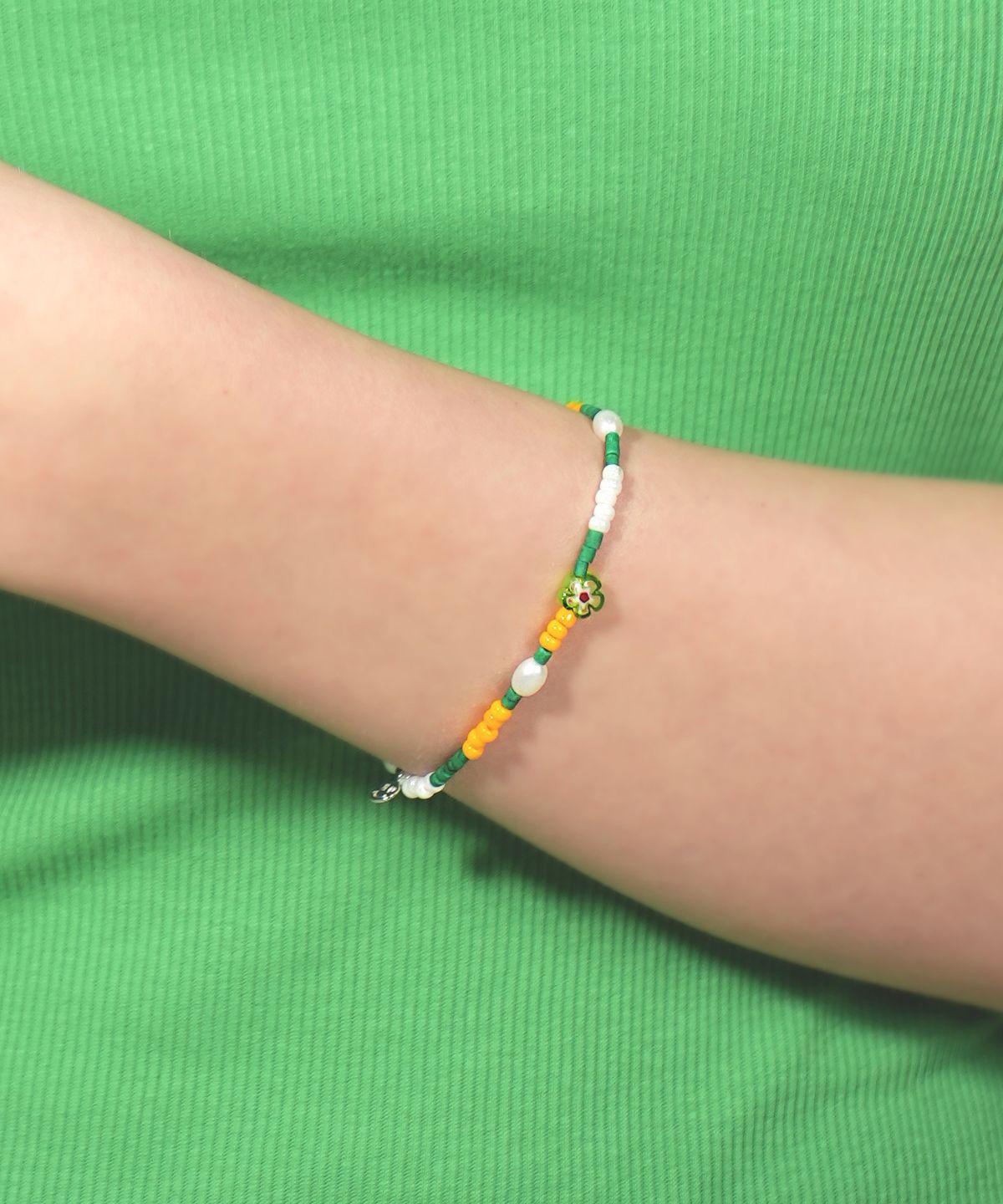 봉보(BONBEAU) Water pearl flower charm beads Bracelet 담수진주 미니 스마일 꽃 참 비즈 팔찌