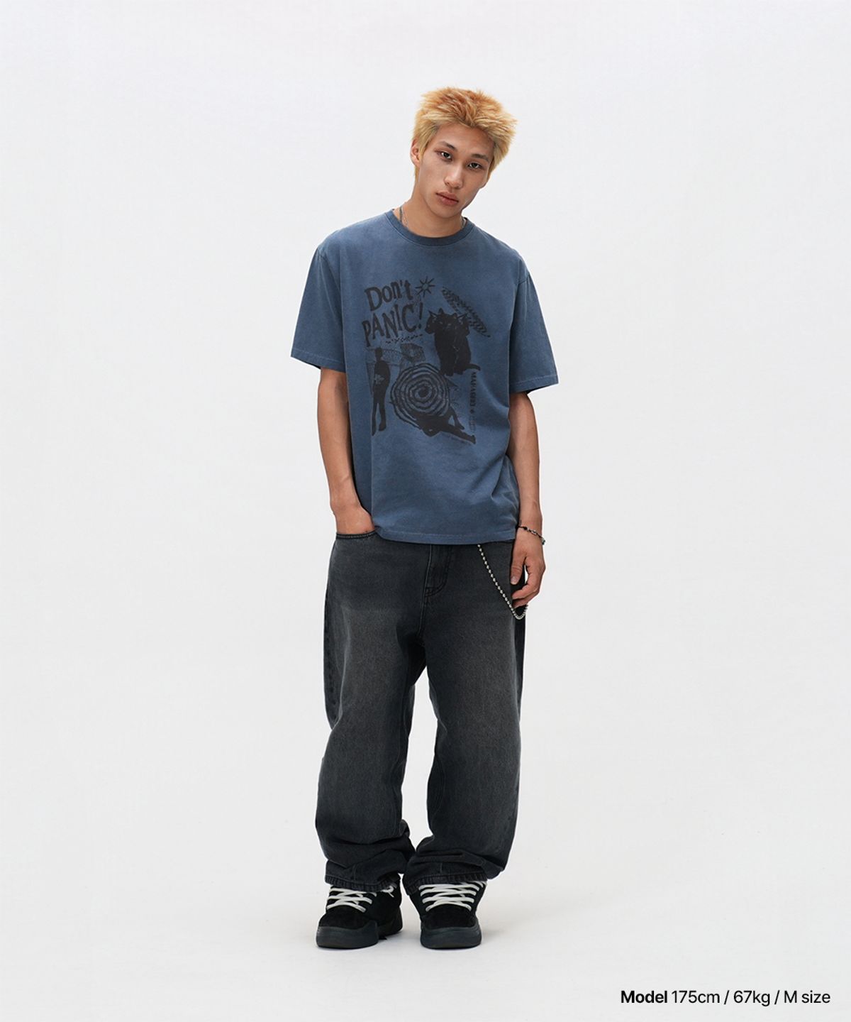마하그리드(MAHAGRID) DON’T PANIC PIGMENT TEE NAVY(MG2DMMT505A)
