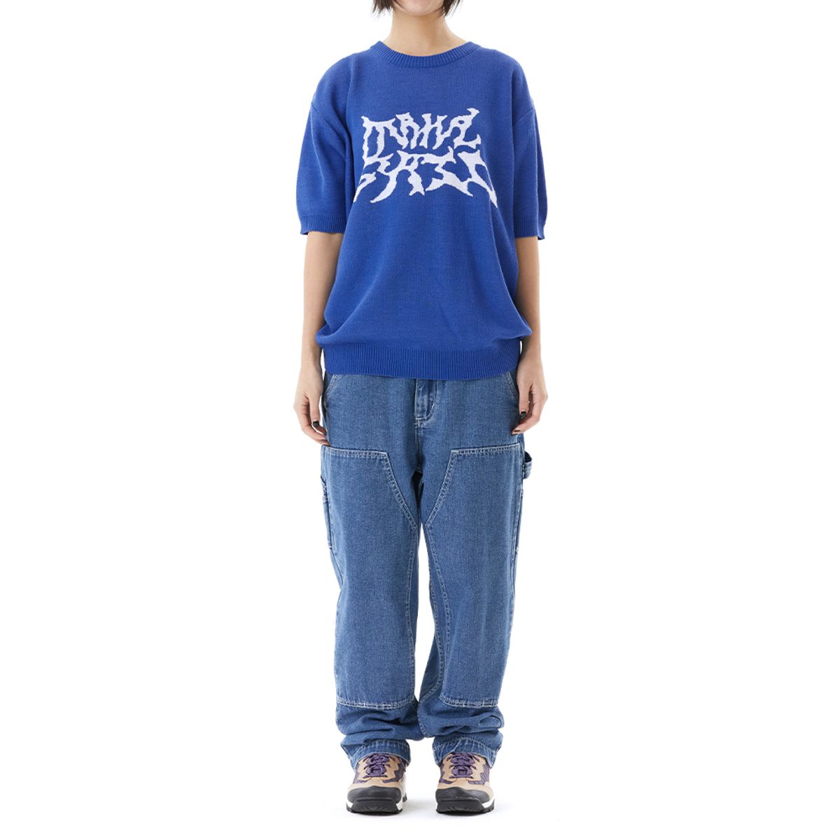 마하그리드(MAHAGRID) TRIBAL LOGO HALF KNIT BLUE(MG2DMMK602A)