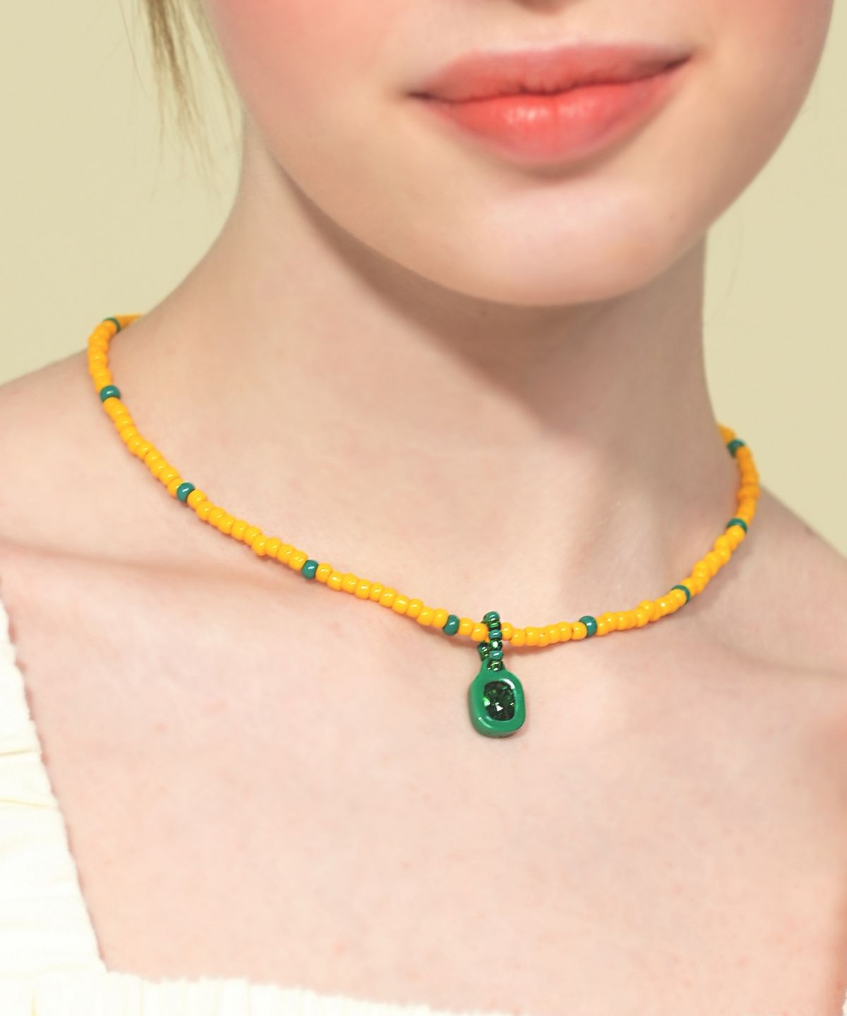 봉보(BONBEAU) Swarovski square stone color beads Necklace 스와로브스키 스퀘어 스톤 팬던트 컬러 비즈 목걸이