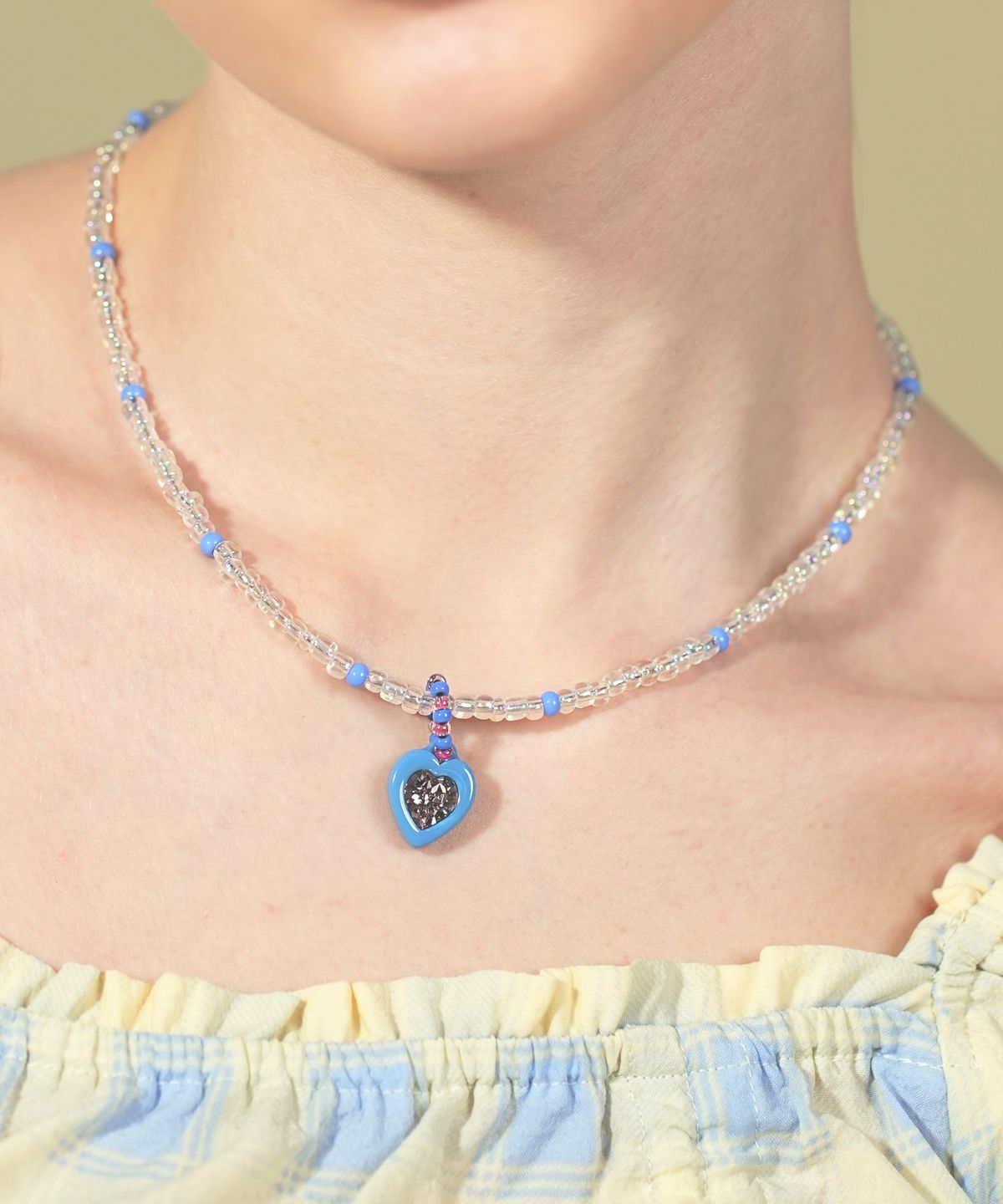 봉보(BONBEAU) Swarovski heart stone color beads Necklace 스와로브스키 하트 스톤 팬던트 컬러 비즈 목걸이