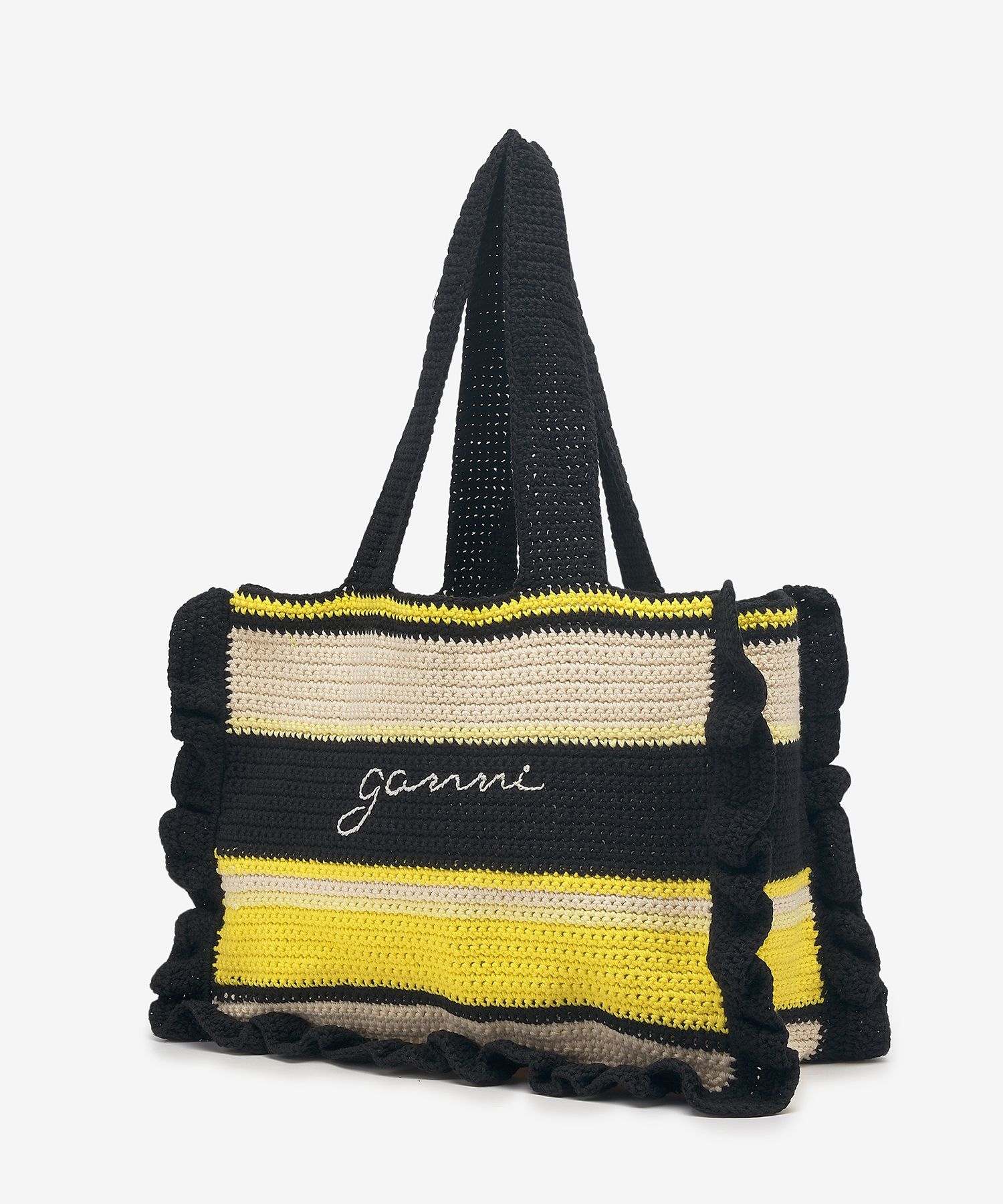 ★Ganni★ Cotton Crochet Frill Tote Bag Yellow A4515373 A451 Ganni Crochet Frill Tote - Golden Kiwi | Garmentory