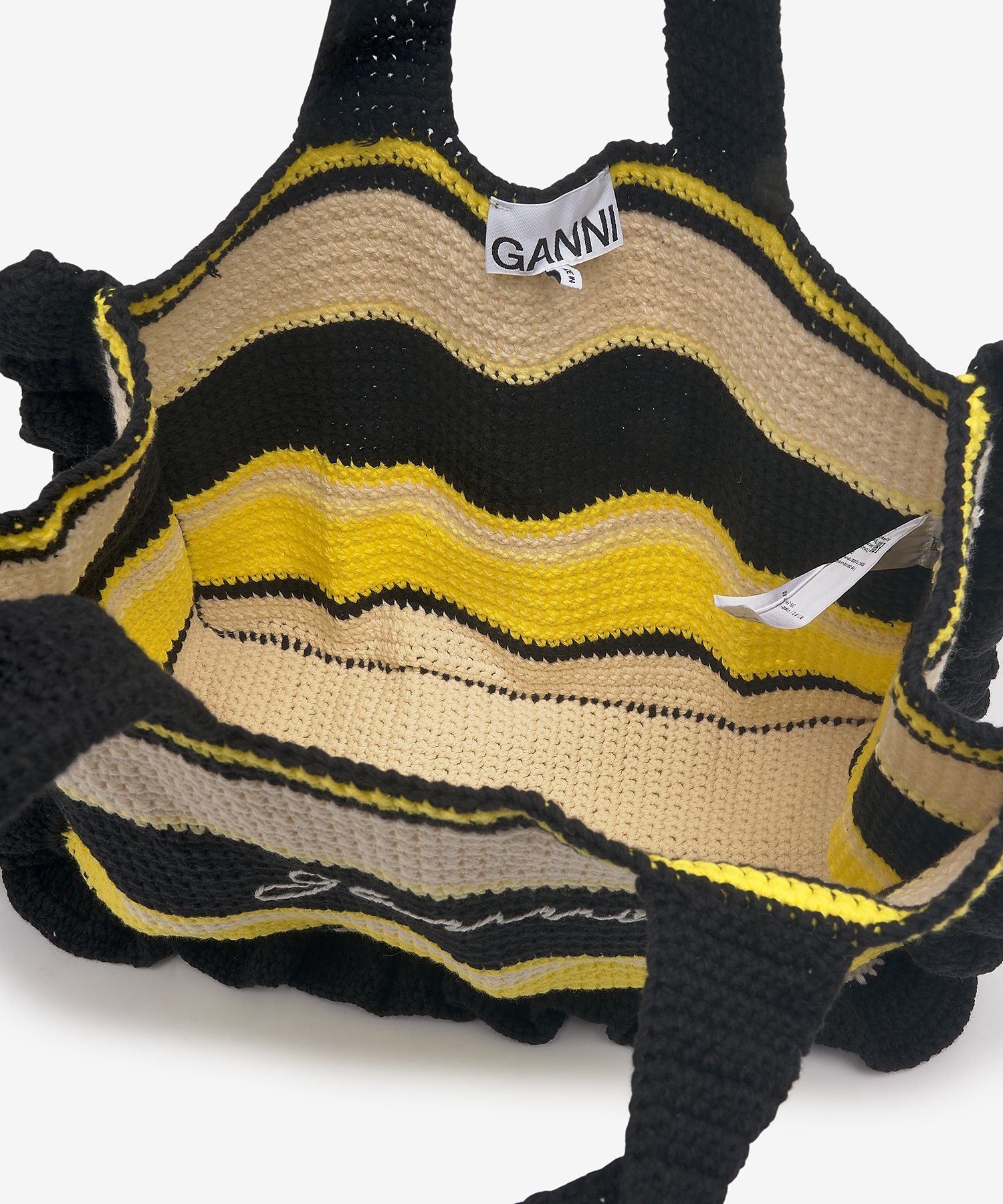 ★Ganni★ Cotton Crochet Frill Tote Bag Yellow A4515373 MUSINSA | GANNI Cotton Crochet Frill Tote Bag - Yellow