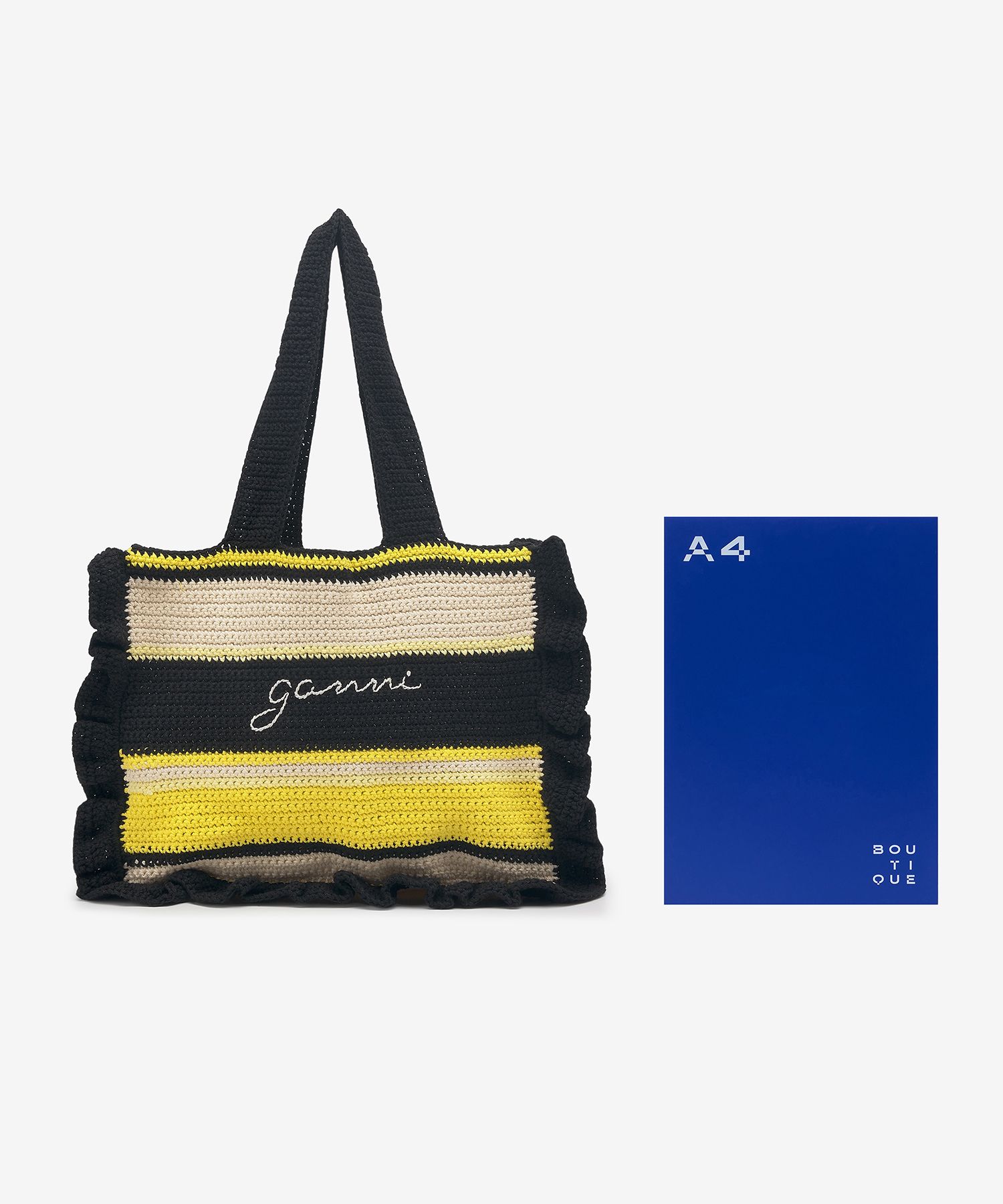 MUSINSA公式 | GANNI Cotton Crochet Frill Tote Bag - Yellow