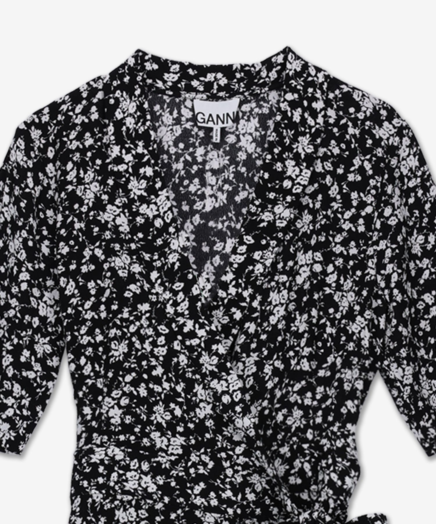 ★Ganni★ Mini Flower Print V-Neck One Piece Black F7475099 MUSINSA | GANNI Mini Flower Printed V-neck Dress - Black