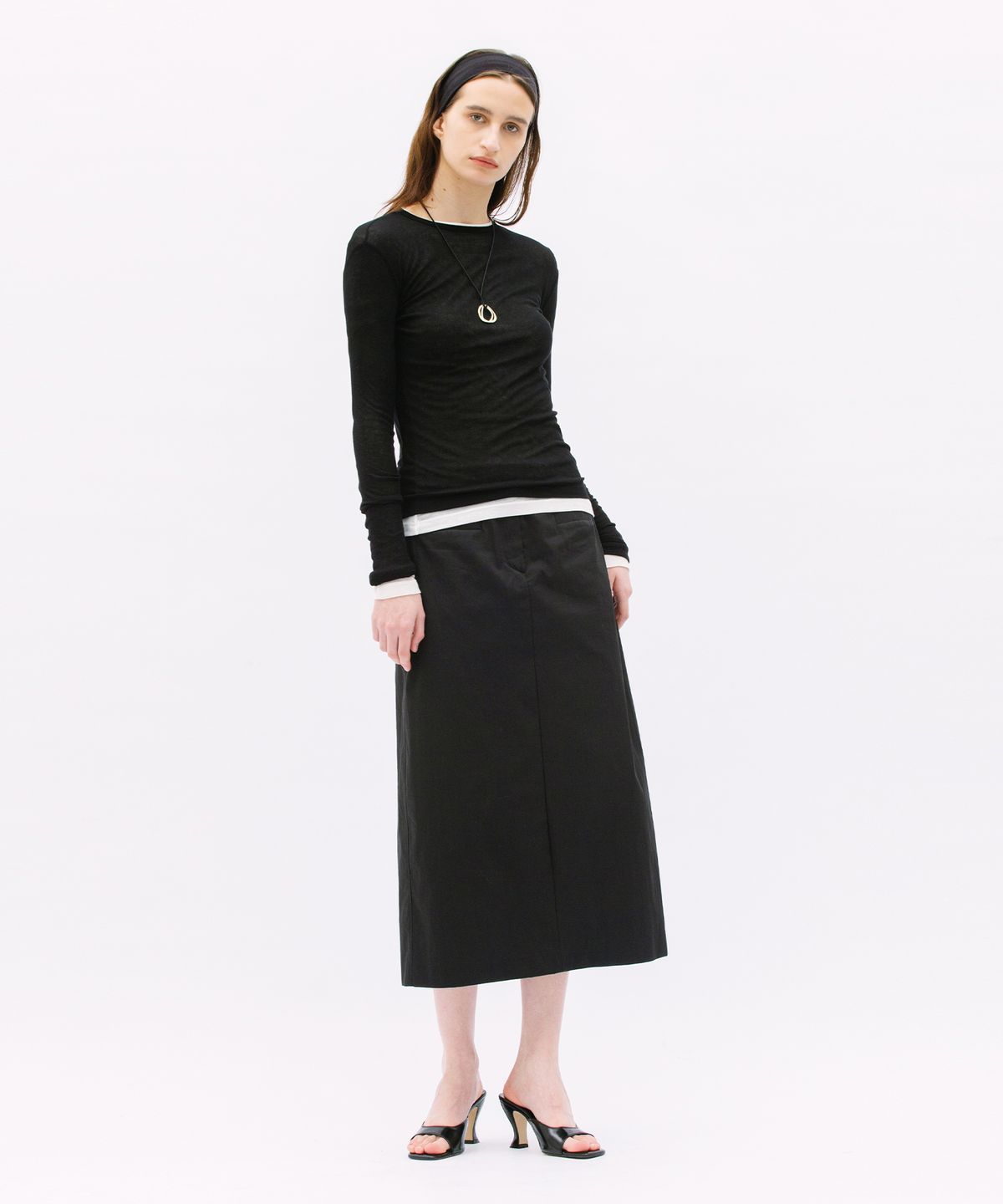 웨어리즈(WEARIS) 레이어드 롱 슬리브 시스루 티셔츠_블랙