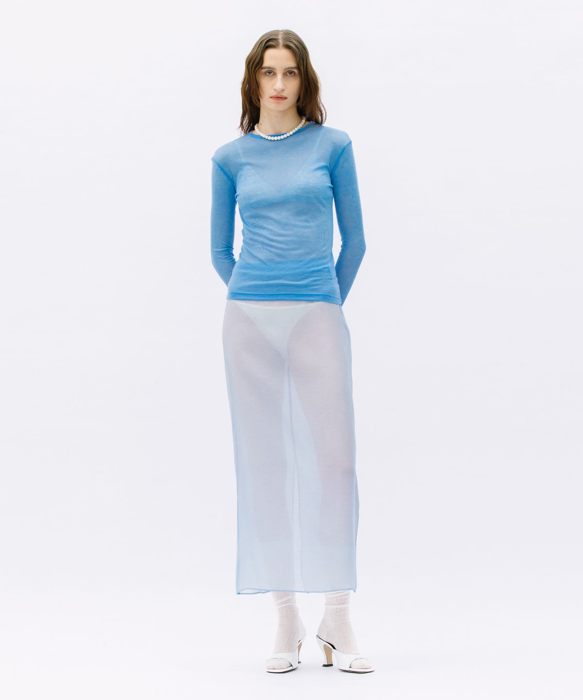 웨어리즈(WEARIS) 레이어드 롱 슬리브 시스루 티셔츠_스카이블루