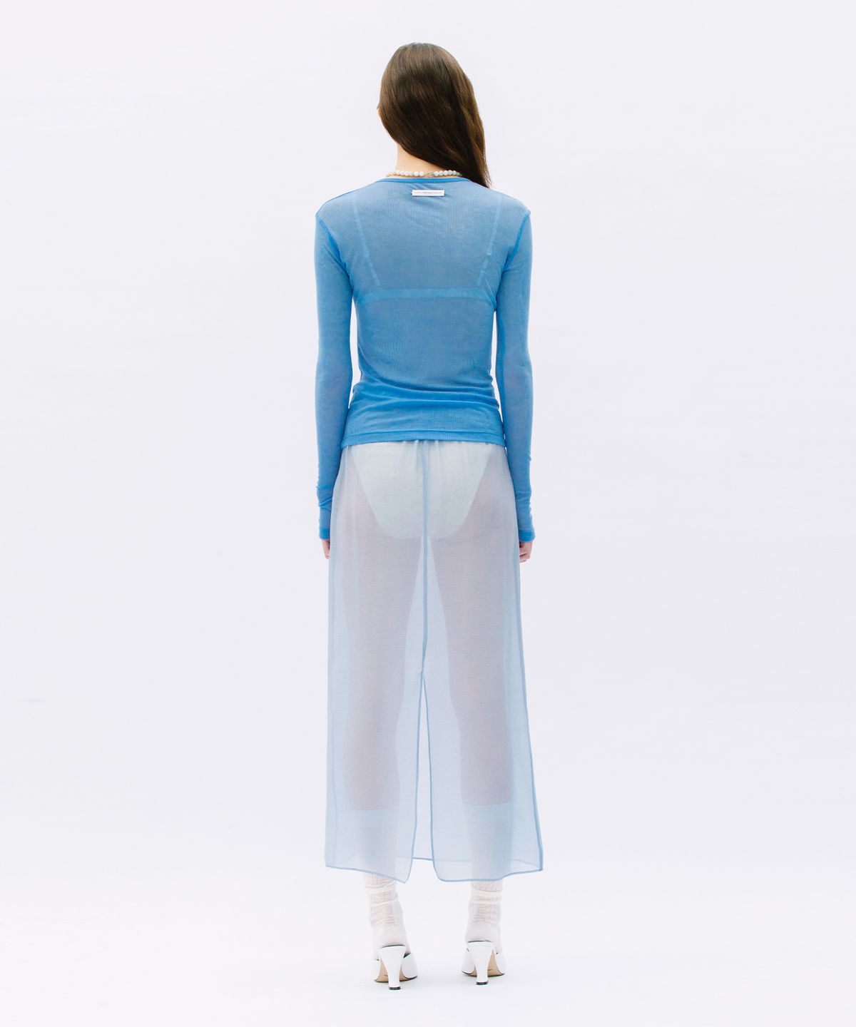 웨어리즈(WEARIS) 레이어드 롱 슬리브 시스루 티셔츠_스카이블루