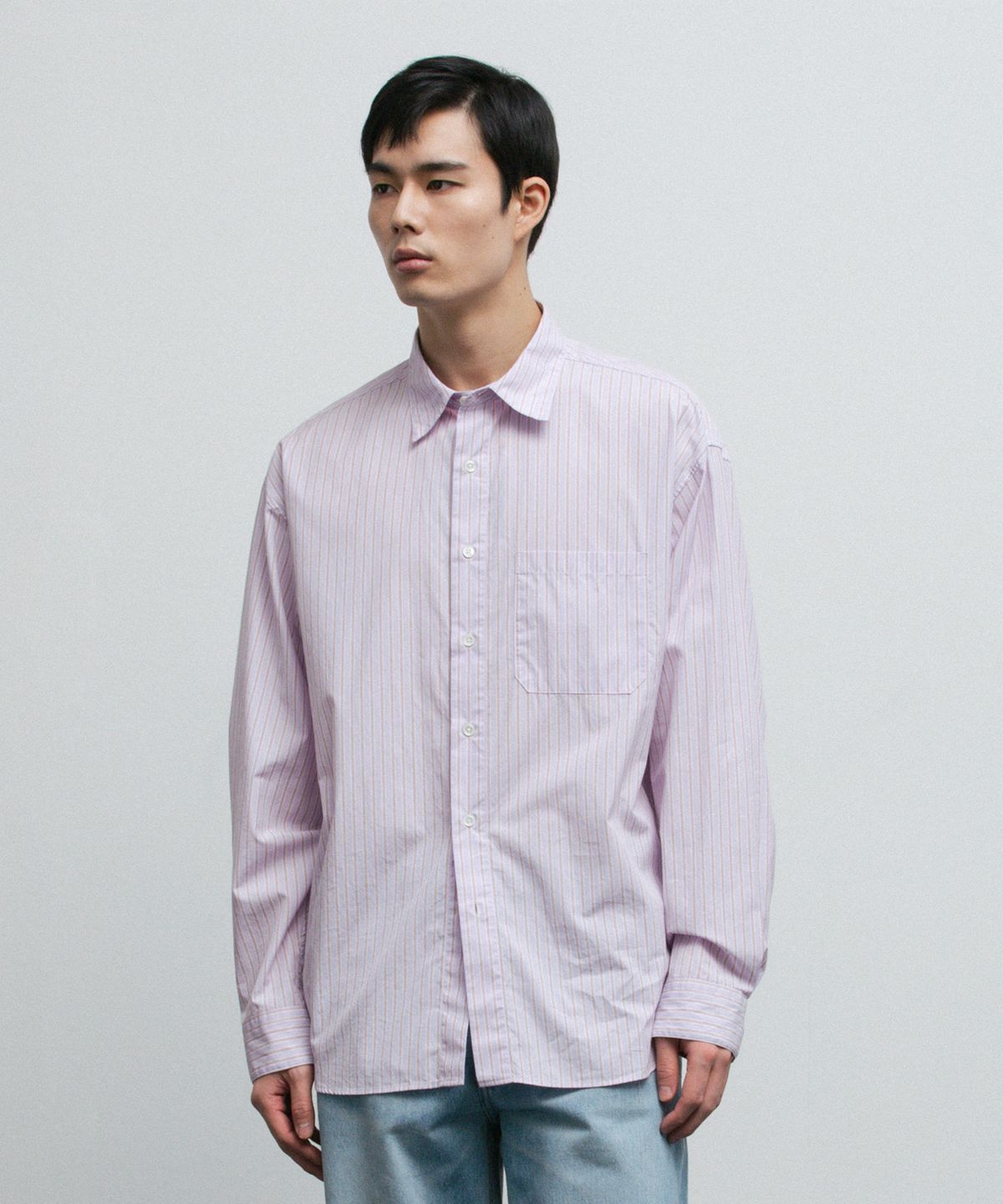 블랭크룸(BLANKROOM) 스트라이프 셔츠 (KUWAMURA fabric)_PINK MUHLY