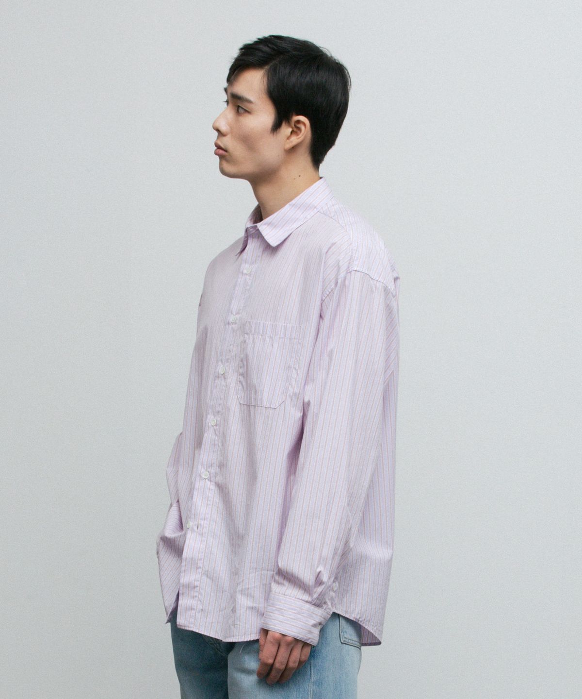 블랭크룸(BLANKROOM) 스트라이프 셔츠 (KUWAMURA fabric)_PINK MUHLY