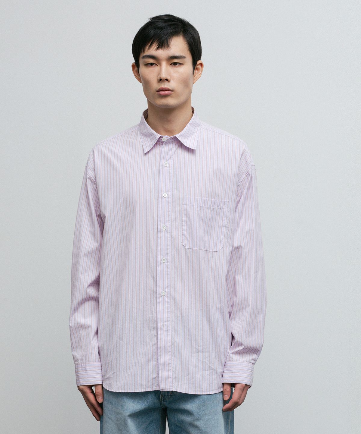 블랭크룸(BLANKROOM) 스트라이프 셔츠 (KUWAMURA fabric)_PINK MUHLY