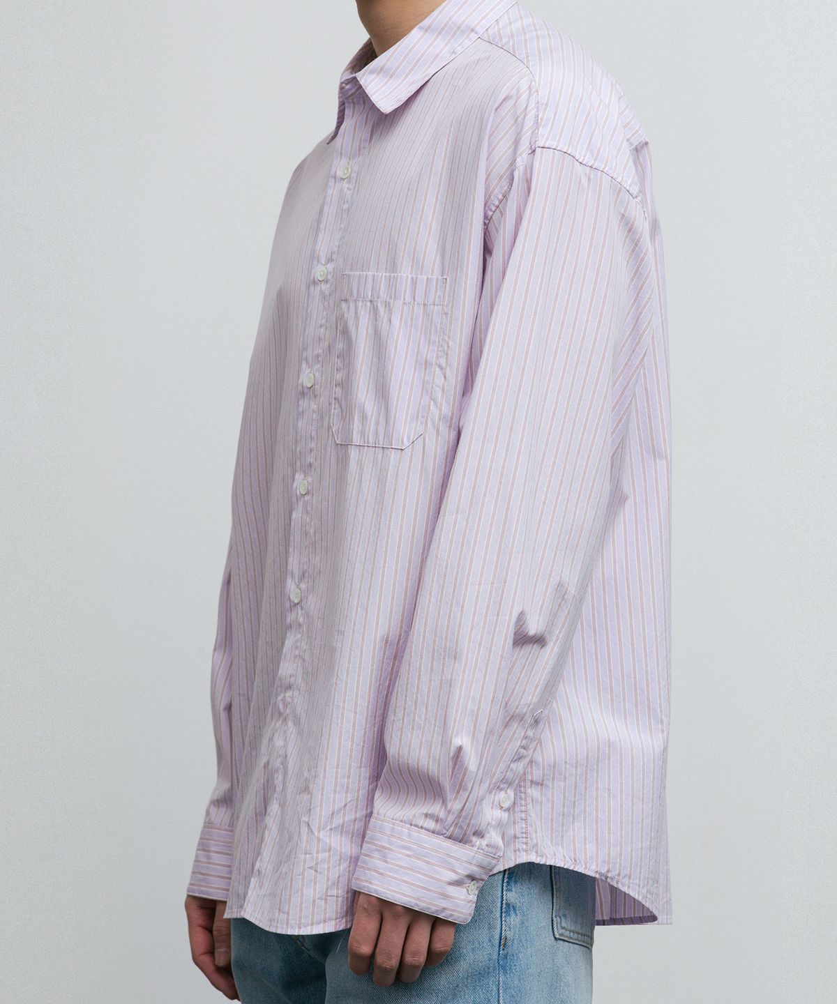 블랭크룸(BLANKROOM) 스트라이프 셔츠 (KUWAMURA fabric)_PINK MUHLY