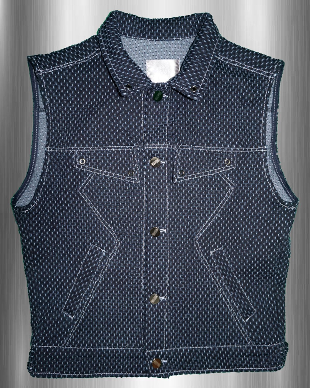 우빙(WOOVING) PUNCHING DENIM VEST (NAVY)