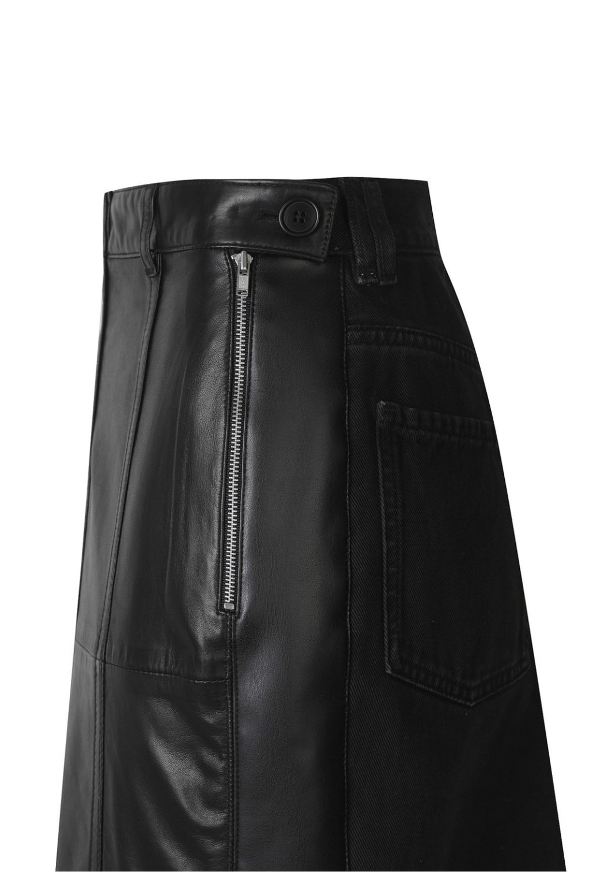 래코드(RECODE) [여성] Back Cutting  Leather Denim Skirt_R0KAS23003BKX