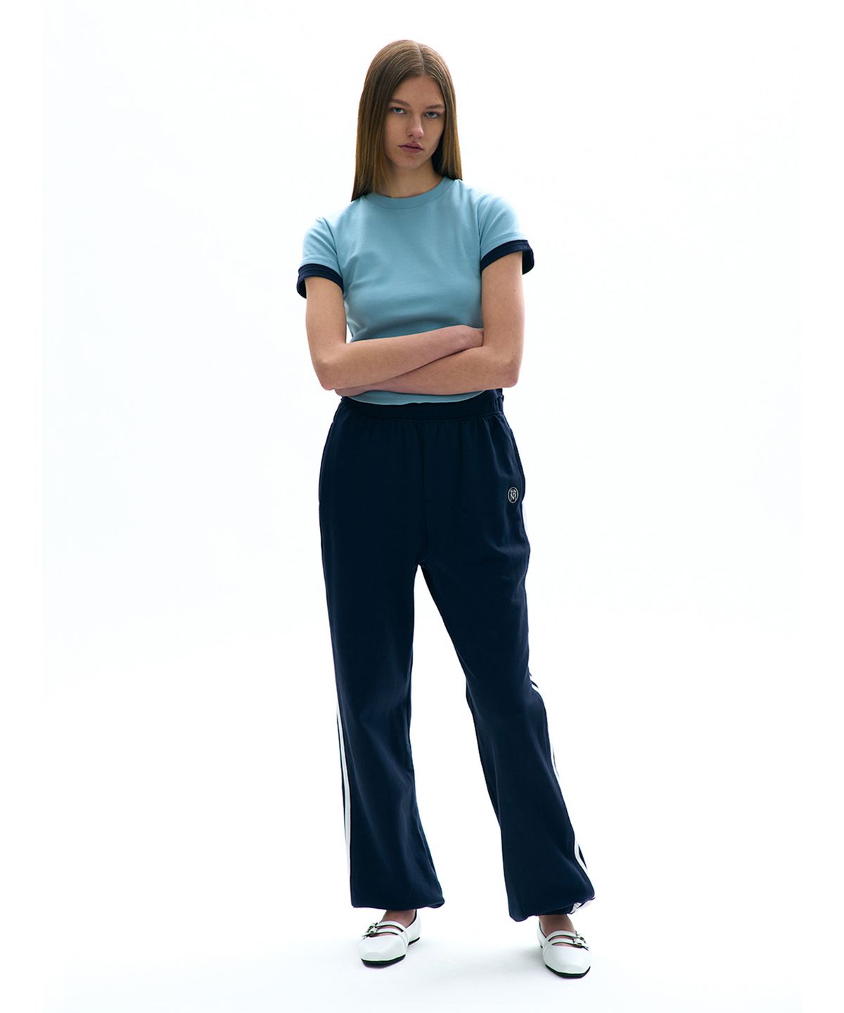 파르티멘토 우먼(PARTIMENTO WOMEN) 레이어드 숏 슬리브 티_스카이