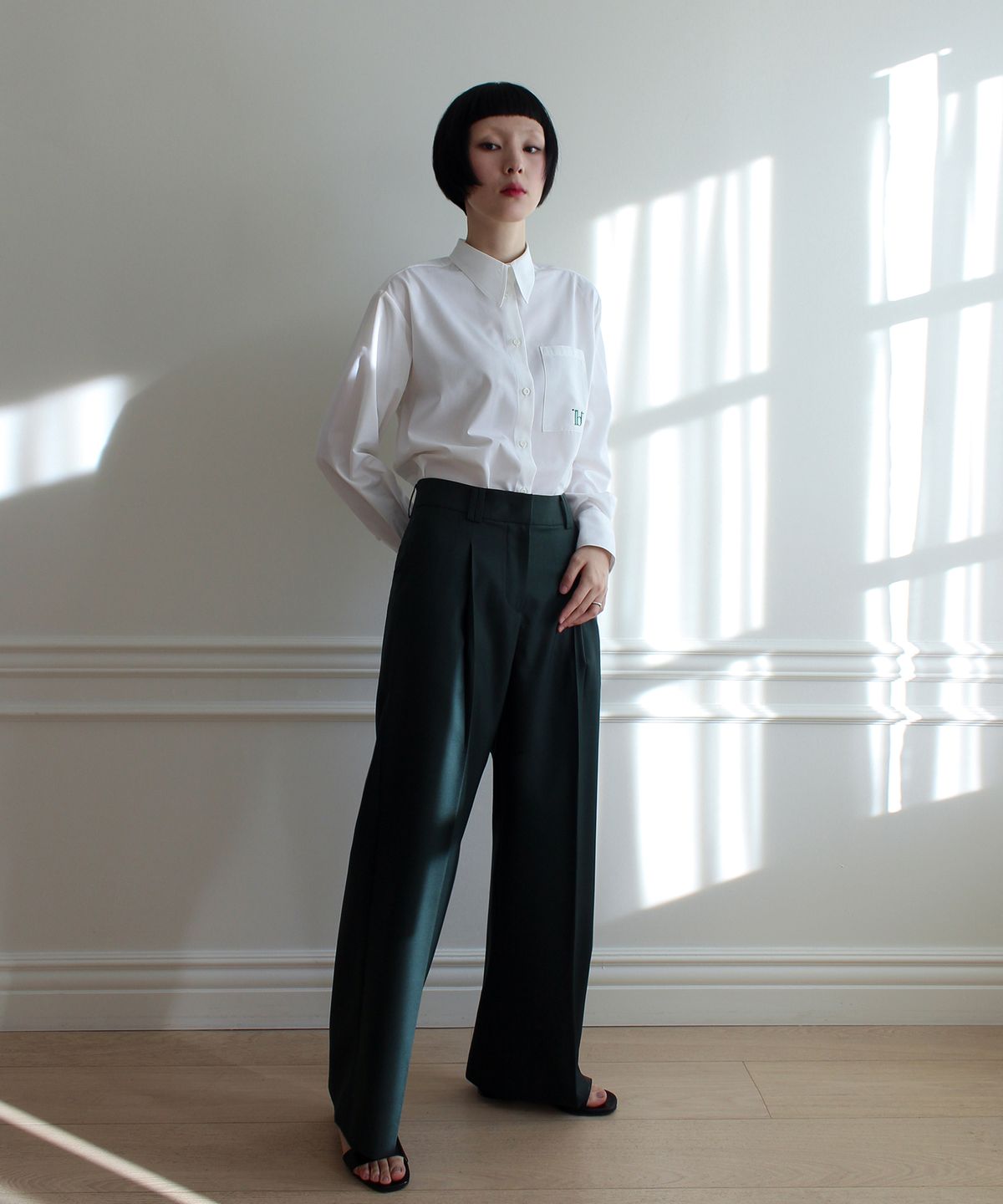 루바티(RUBATI) Classic Wide Wool Pants (GREEN)