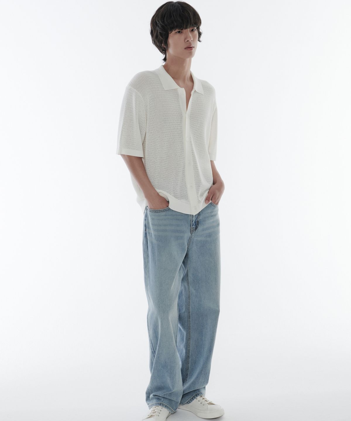 무신사 스탠다드(MUSINSA STANDARD) 크로셰 칼라드 반소매 가디건 [아이보리]