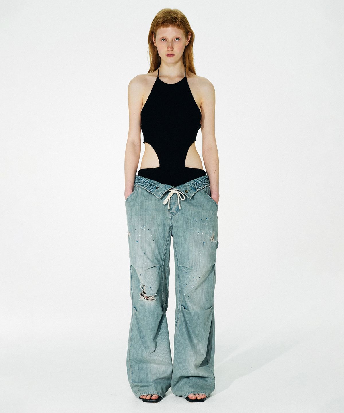 스컬프터(SCULPTOR) Folding Waist Denim Pants Ice Denim
