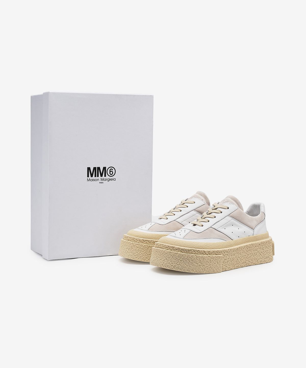 엠엠식스(MM6 MAISON MARGIELA) 6 코트 플랫폼 스니커즈 - 화이트:베이지 / S59WS0189P0673H1744