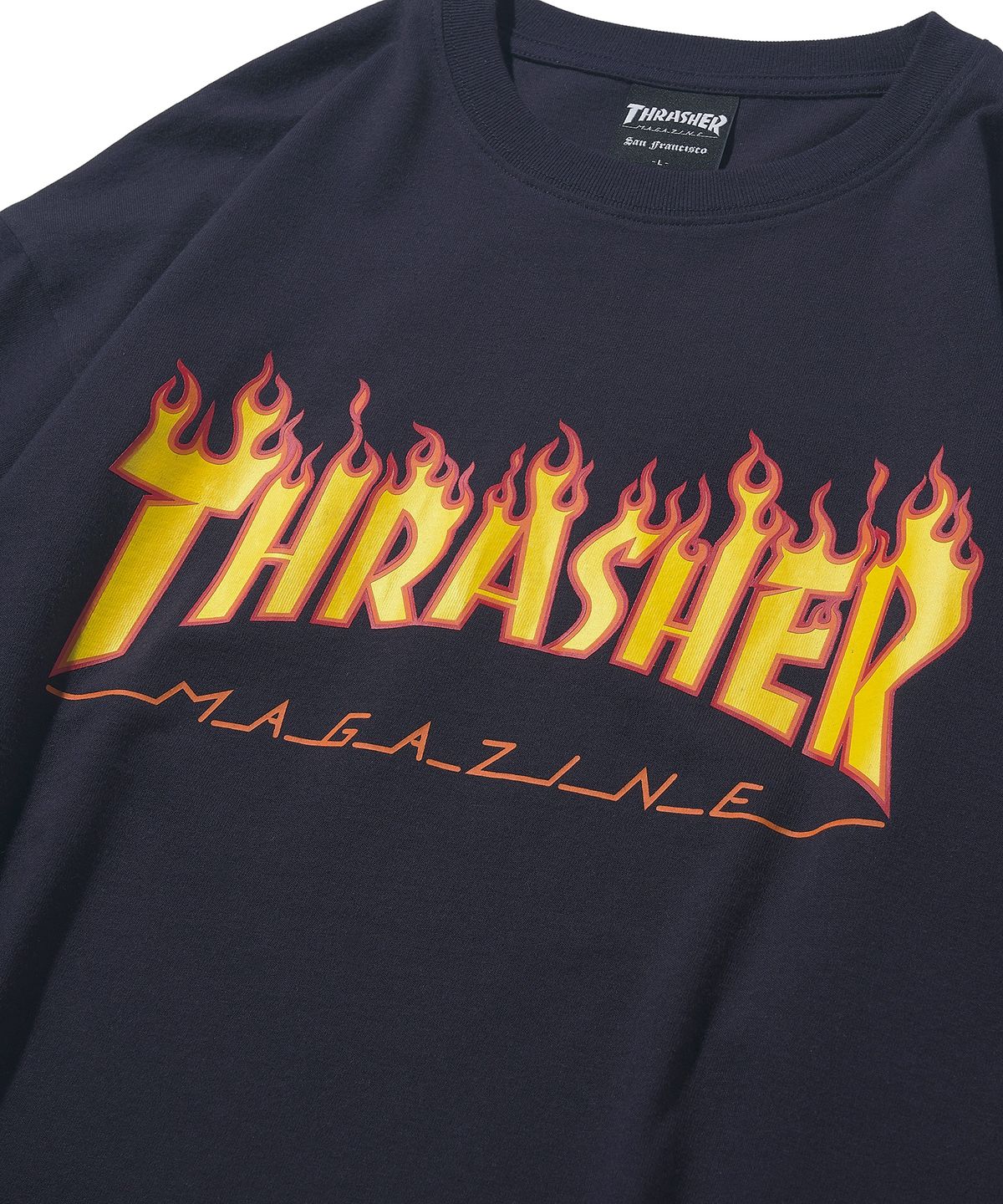 트레셔(THRASHER) 플레임 반팔 티셔츠 네이비