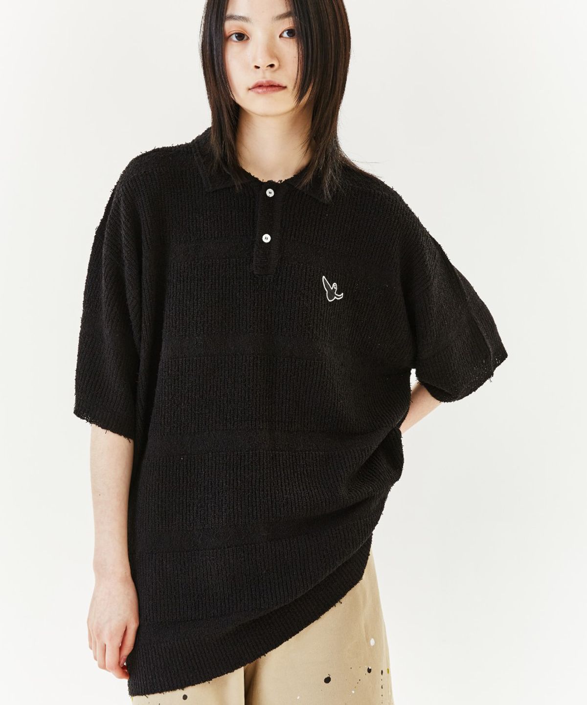 마크곤잘레스(MARK GONZALES) STRIPE KNIT S/S POLO - BLACK