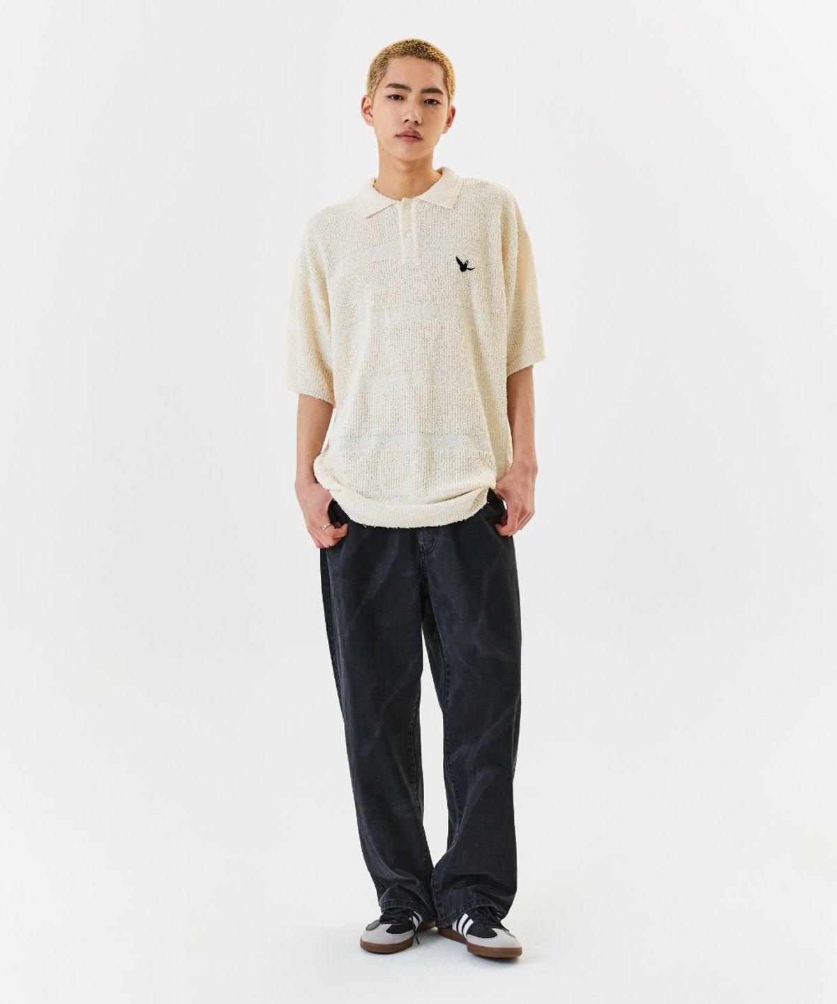 마크곤잘레스(MARK GONZALES) STRIPE KNIT S/S POLO - IVORY