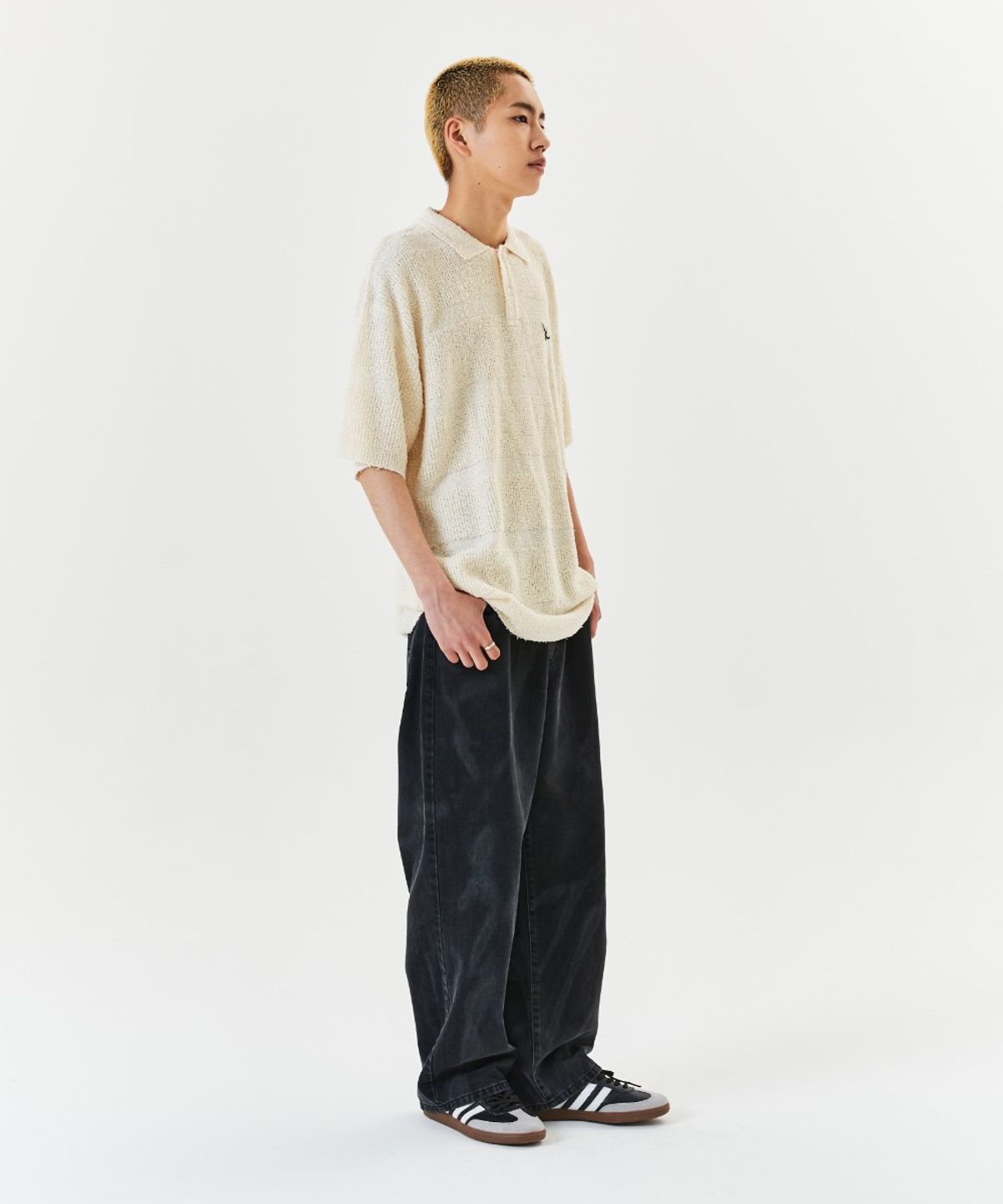 마크곤잘레스(MARK GONZALES) STRIPE KNIT S/S POLO - IVORY