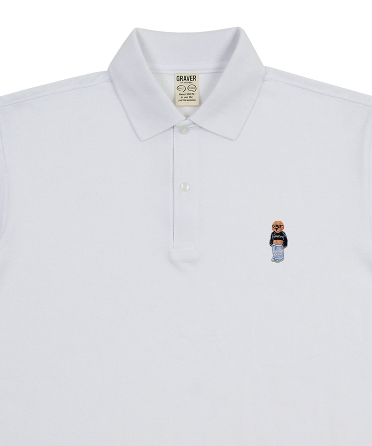 그레이버(GRAVER) [UNISEX]크롭 도그 자수 스트리버 피케 반팔티셔츠_화이트