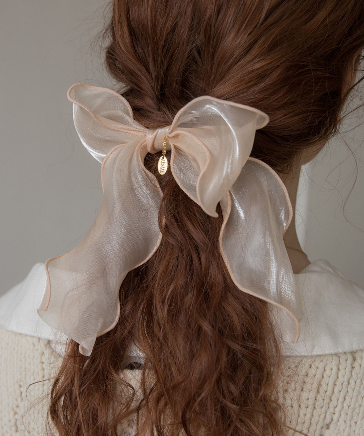 메리모티브(MERRYMOTIVE) Salmon organza ruffle ribbon hairpin