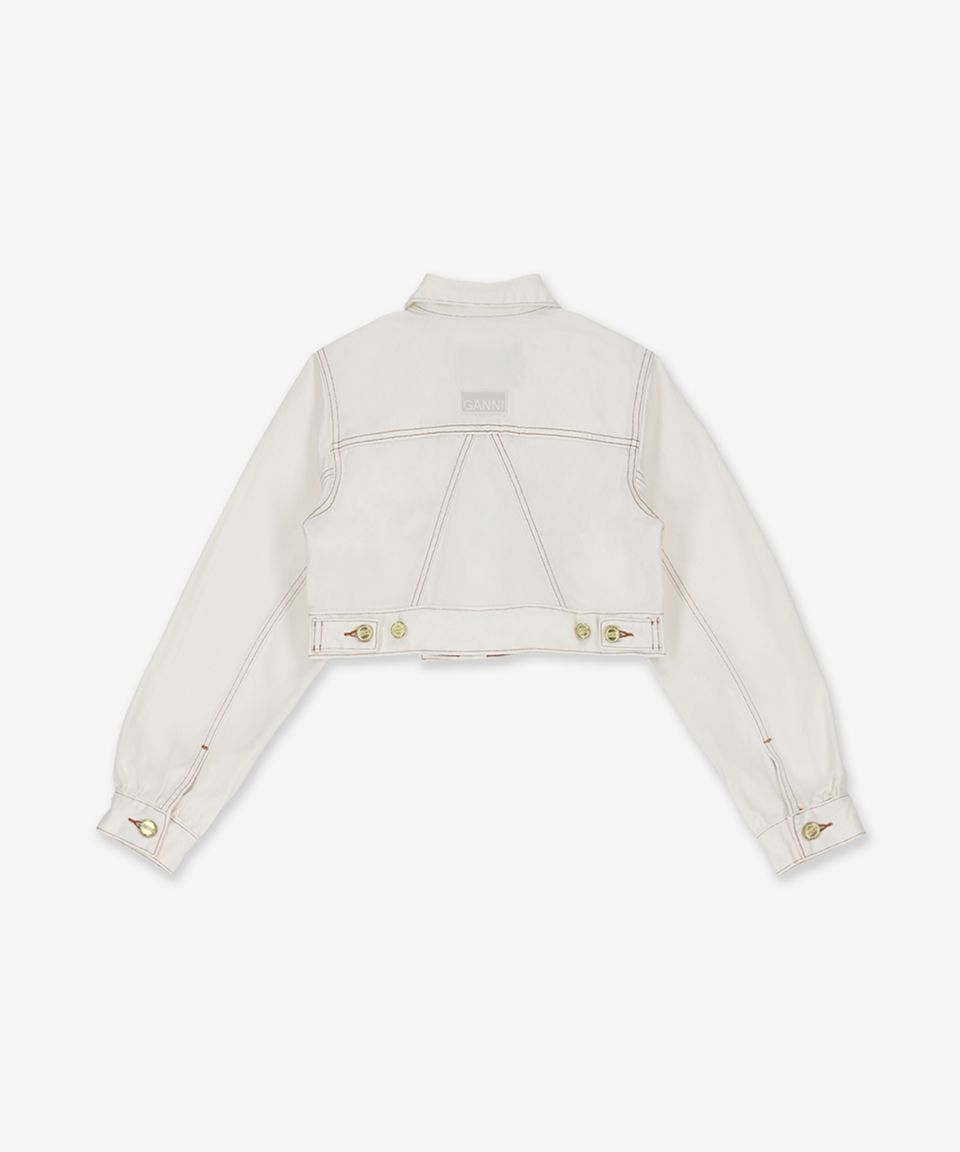 ★Ganni★ Crop Denim Trucker Jacket Bright White J1171151 J1 MUSINSA | GANNI Cropped denim trucker jacket - Bright White