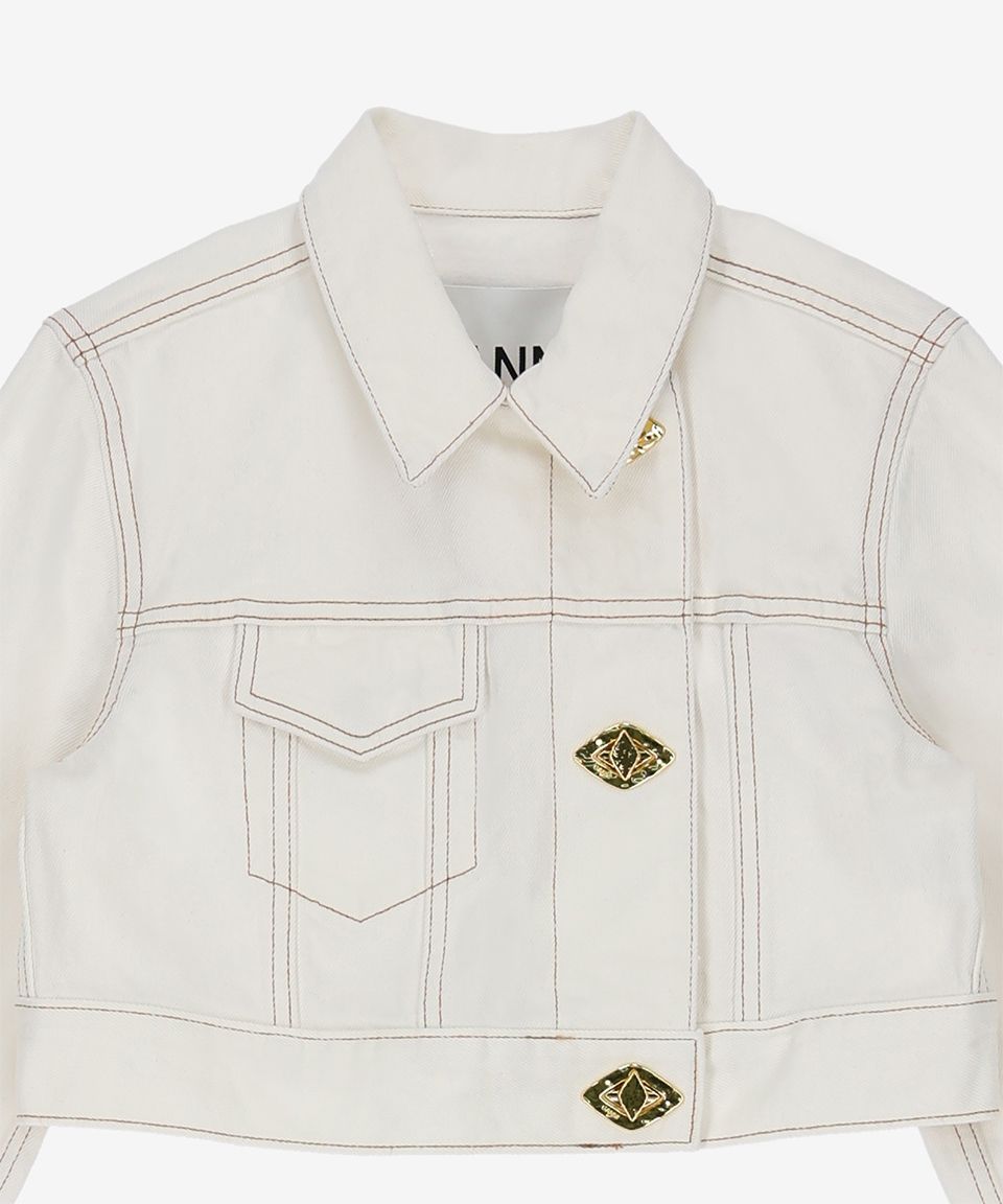 ★Ganni★ Crop Denim Trucker Jacket Bright White J1171151 J1 MUSINSA公式 | GANNI Cropped denim trucker jacket - Bright