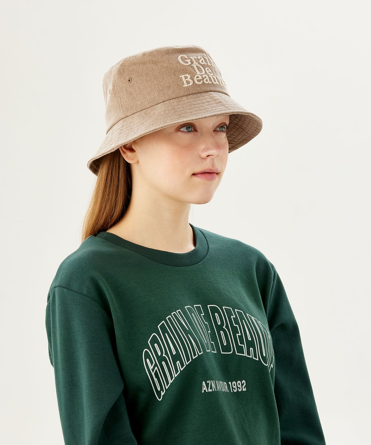 그랭드보떼(GRAIN DE BEAUTE) Washed Basic Bucket Hat [Brown]