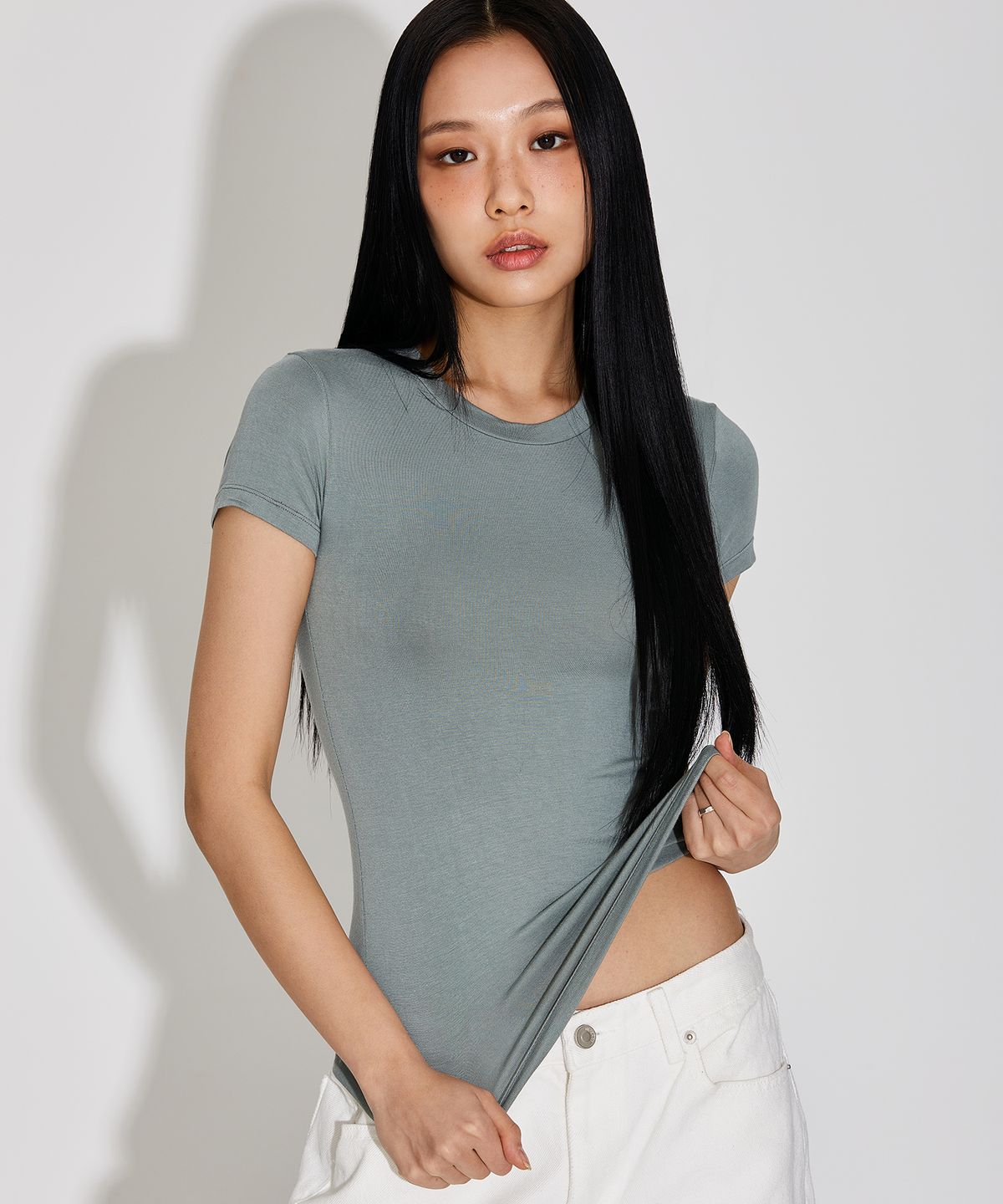 탑걸(TOPGIRL) BAMBOO FITTED BASIC SHORT SLEEVE TOP_T316TP134