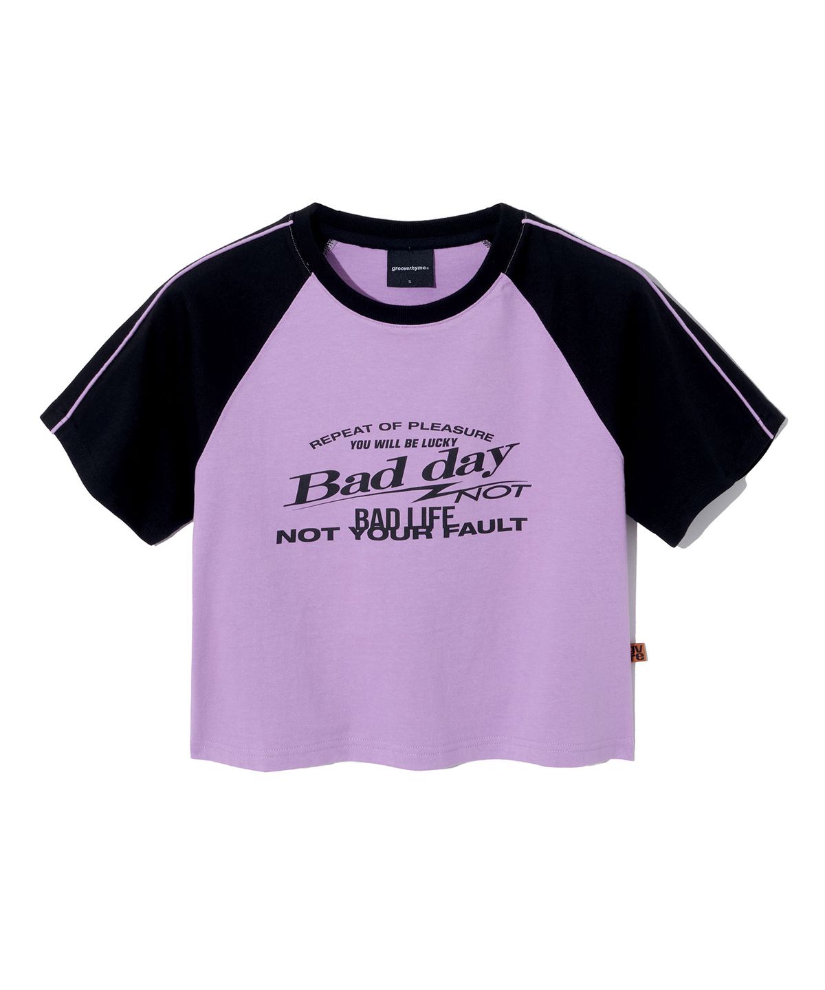 그루브라임(GROOVE RHYME) (W) BAD DAY NOT BAD LIFE RAGLAN CROP T-SHIRTS (LAVENDER) [LRRMCTA321M]