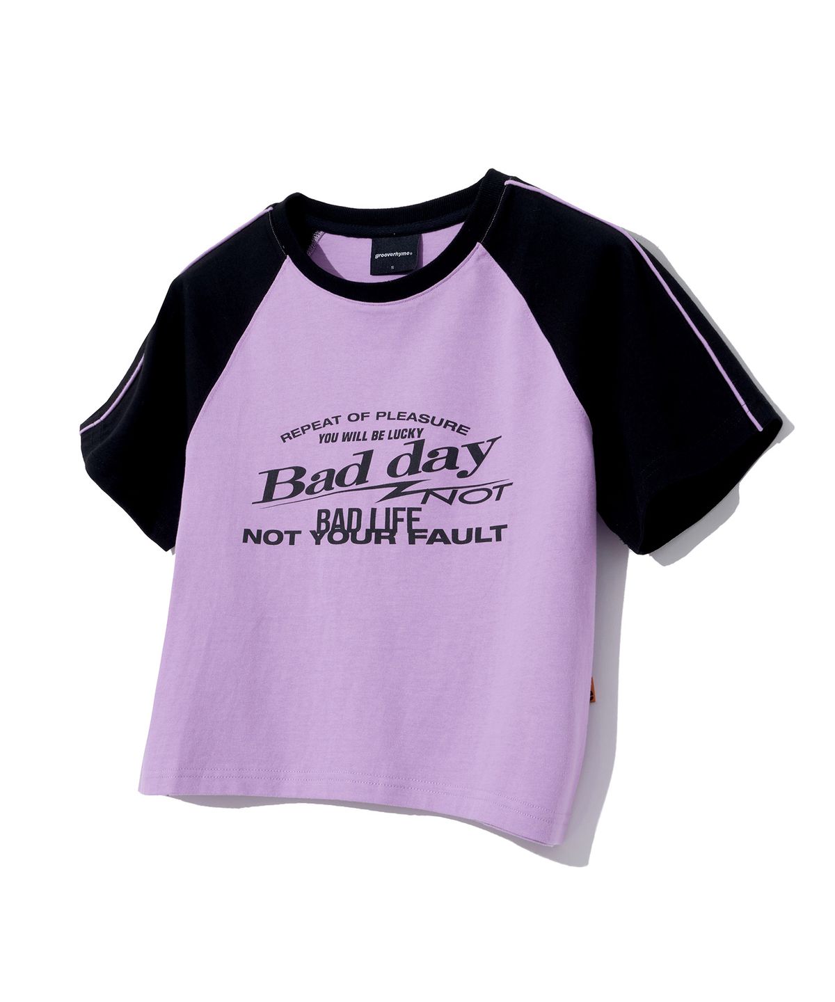그루브라임(GROOVE RHYME) (W) BAD DAY NOT BAD LIFE RAGLAN CROP T-SHIRTS (LAVENDER) [LRRMCTA321M]