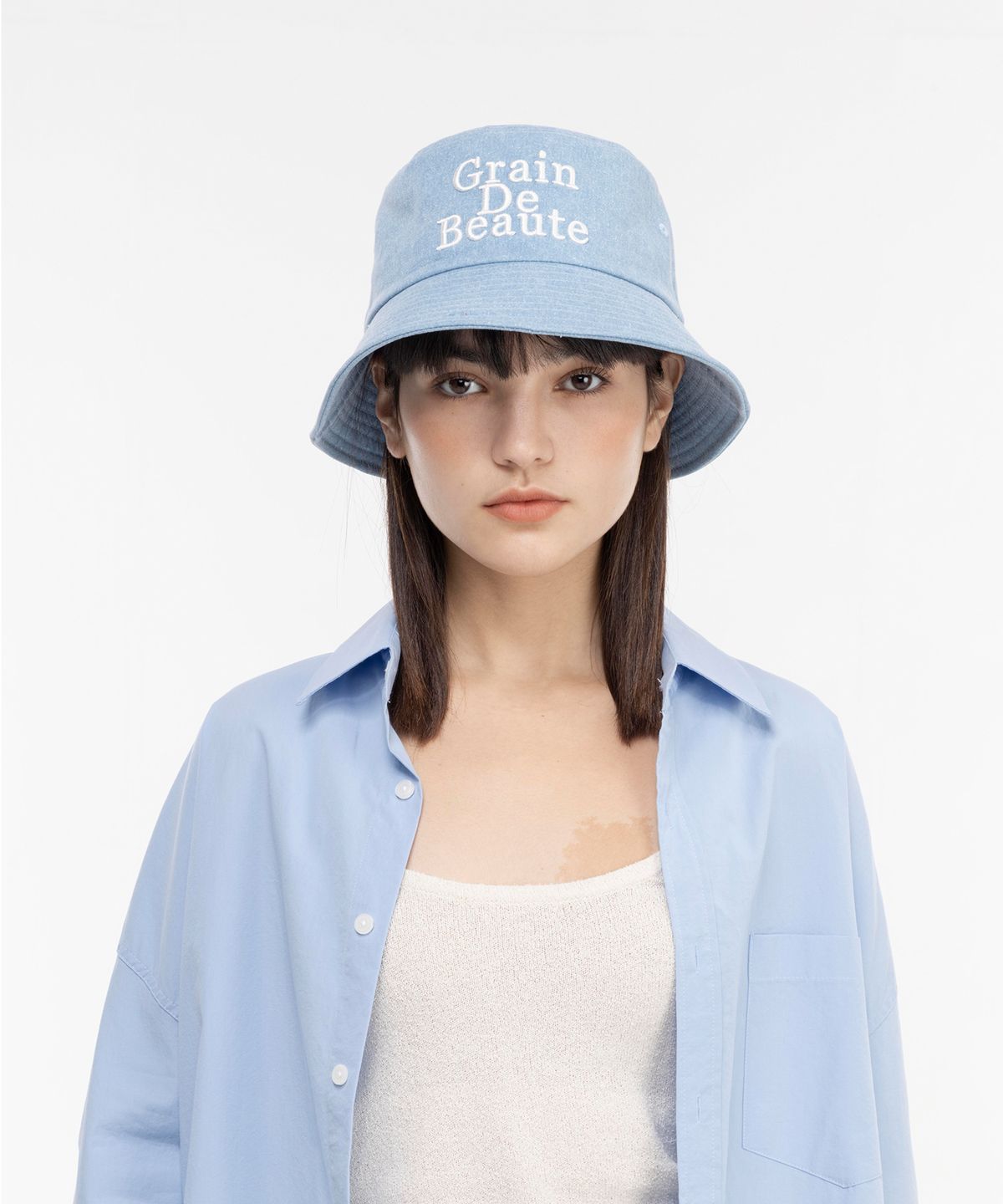 그랭드보떼(GRAIN DE BEAUTE) Washed Basic Bucket Hat [Blue]