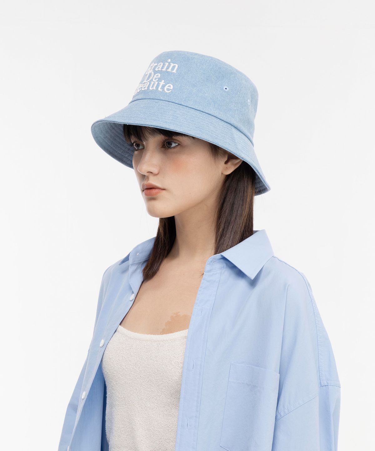그랭드보떼(GRAIN DE BEAUTE) Washed Basic Bucket Hat [Blue]