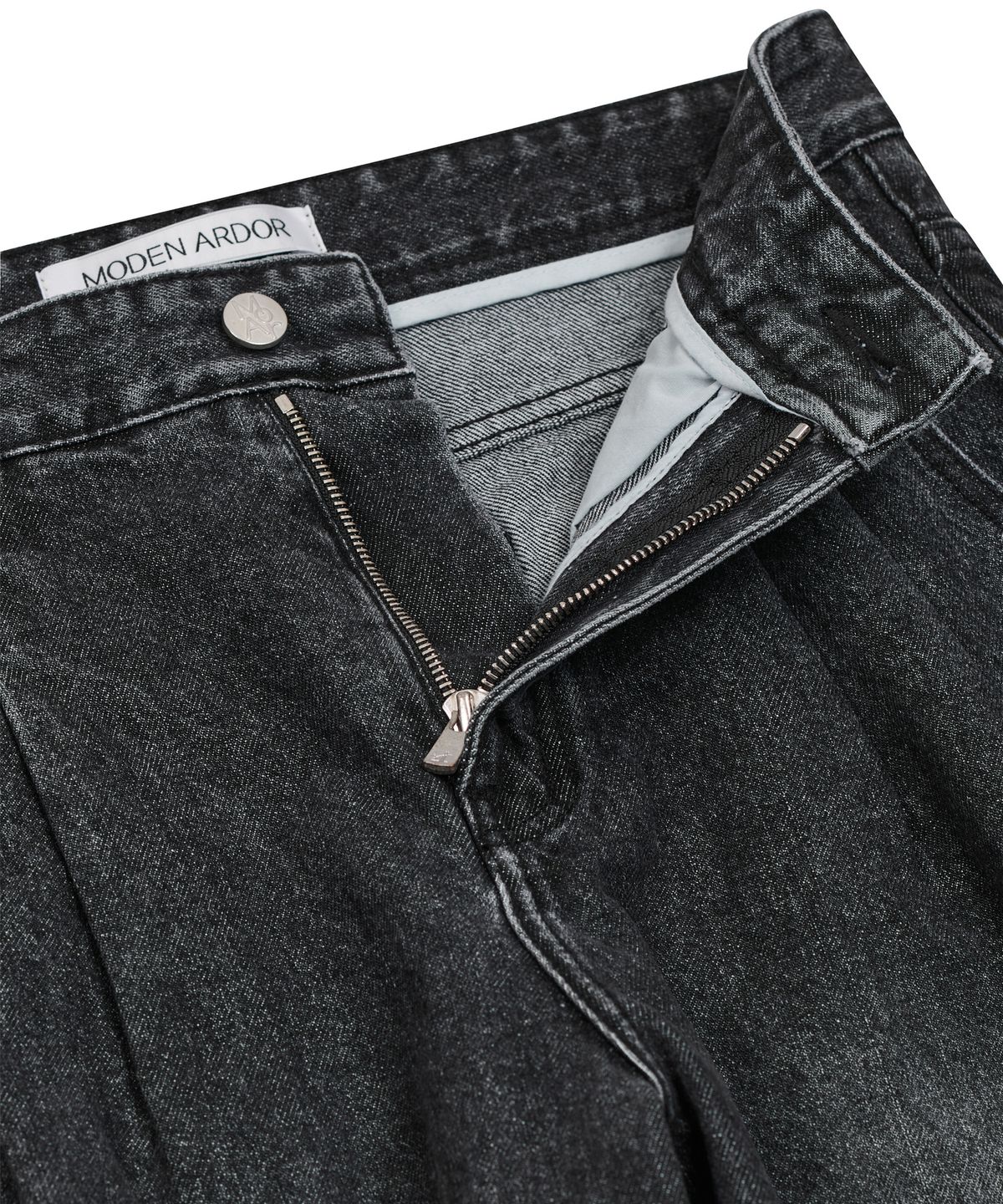 모덴아르더(MODEN ARDOR) 뉴트로 투턱 와이드 데님팬츠(블랙)