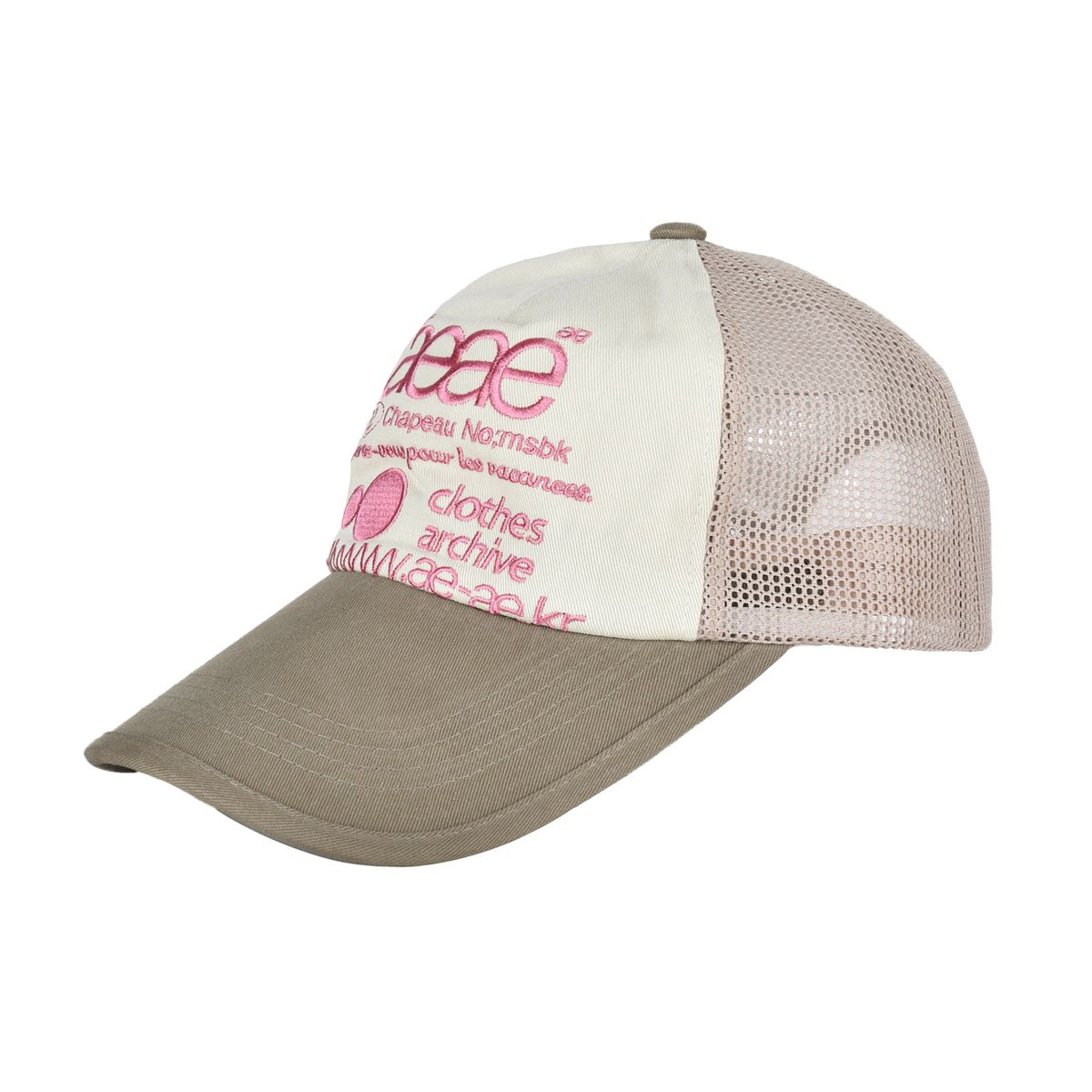 에이이에이이(AEAE) WEB LOGO MESH CAP [OLIVE/BEIGE]