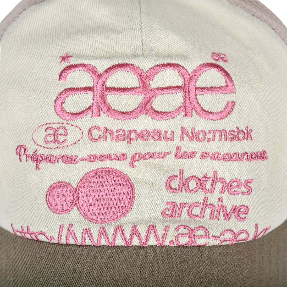 에이이에이이(AEAE) WEB LOGO MESH CAP [OLIVE/BEIGE]