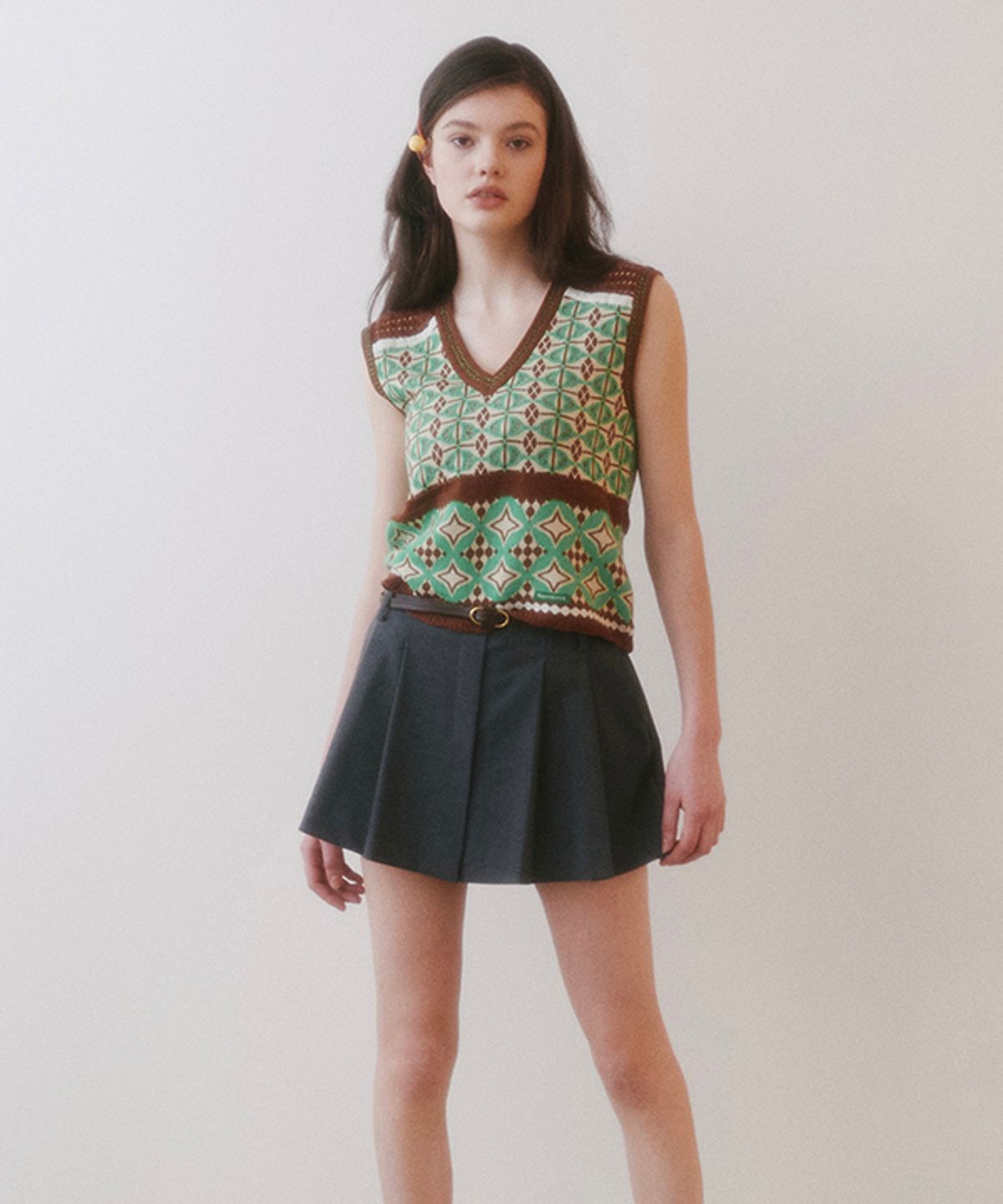 그린버터(GREENBUTTER) Pintuck Pleats Skirt Pants_Belt set (Charcoal)