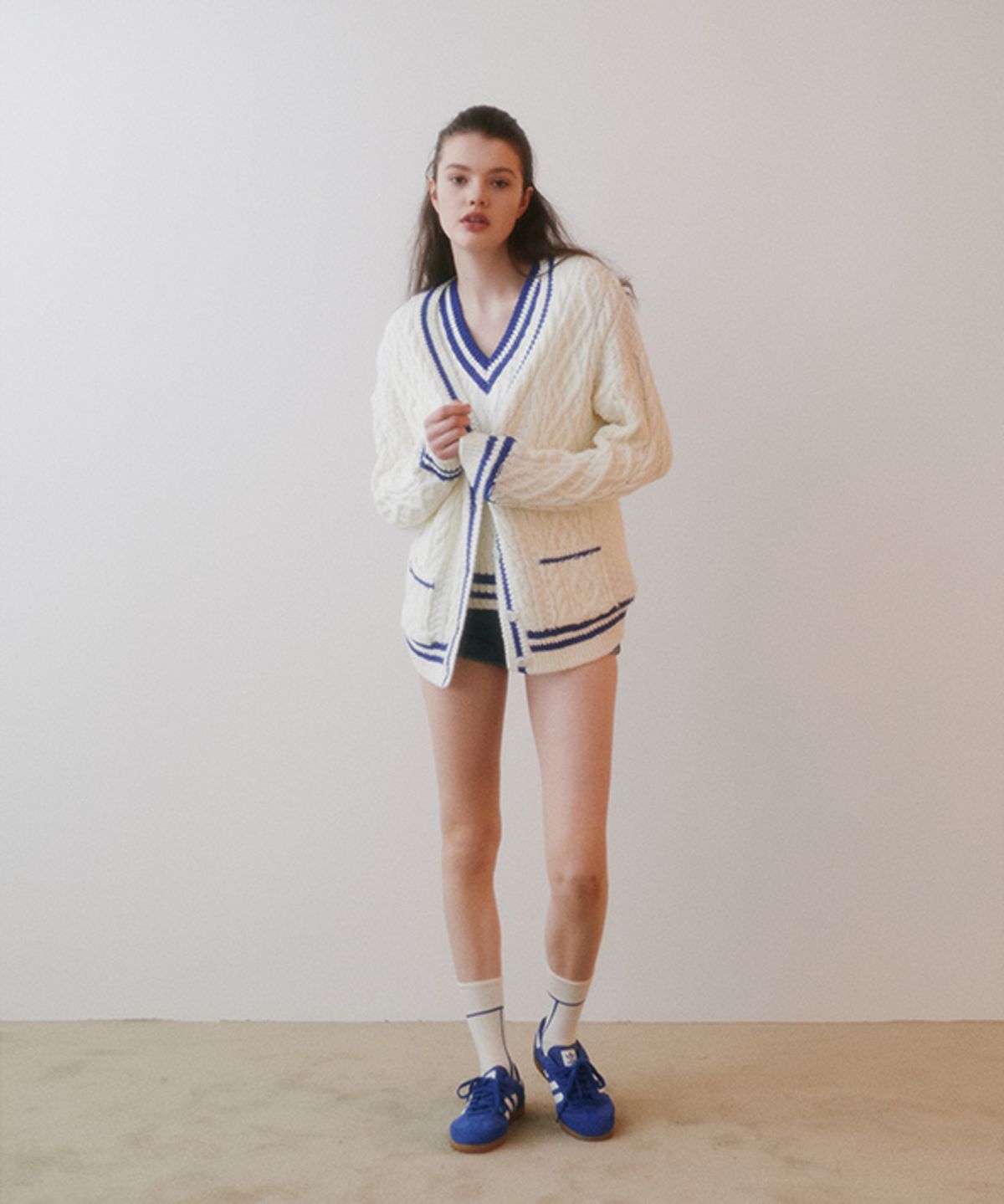 그린버터(GREENBUTTER) Oversized Cable Stripe Cardigan (Ivory)