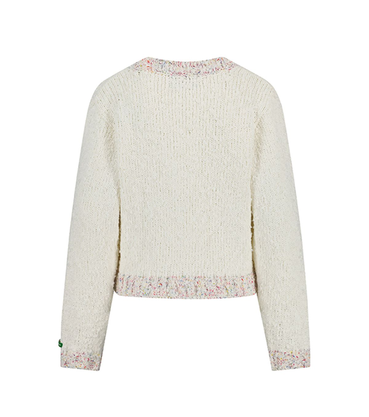 그린버터(GREENBUTTER) Flower Pearl Button Boucle Tweed Cardigan (Ivory)
