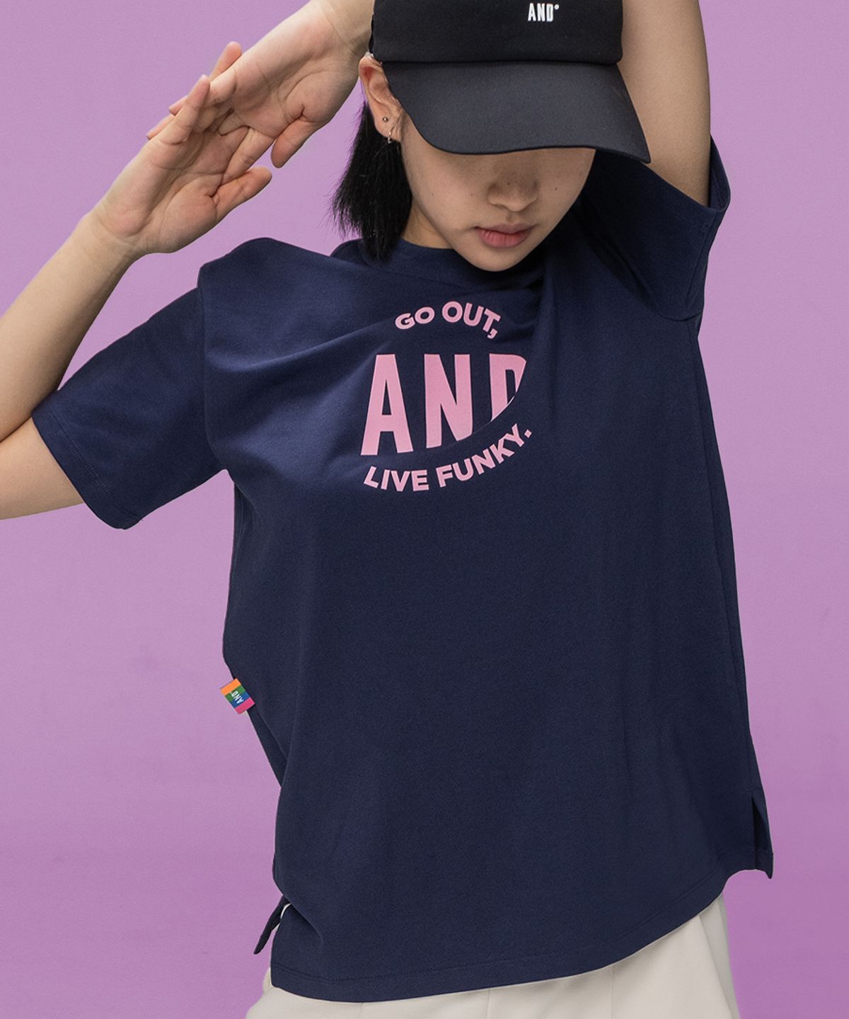 앤드 골프(AND GOLF) Mock Neck Big Logo T shirts Navy