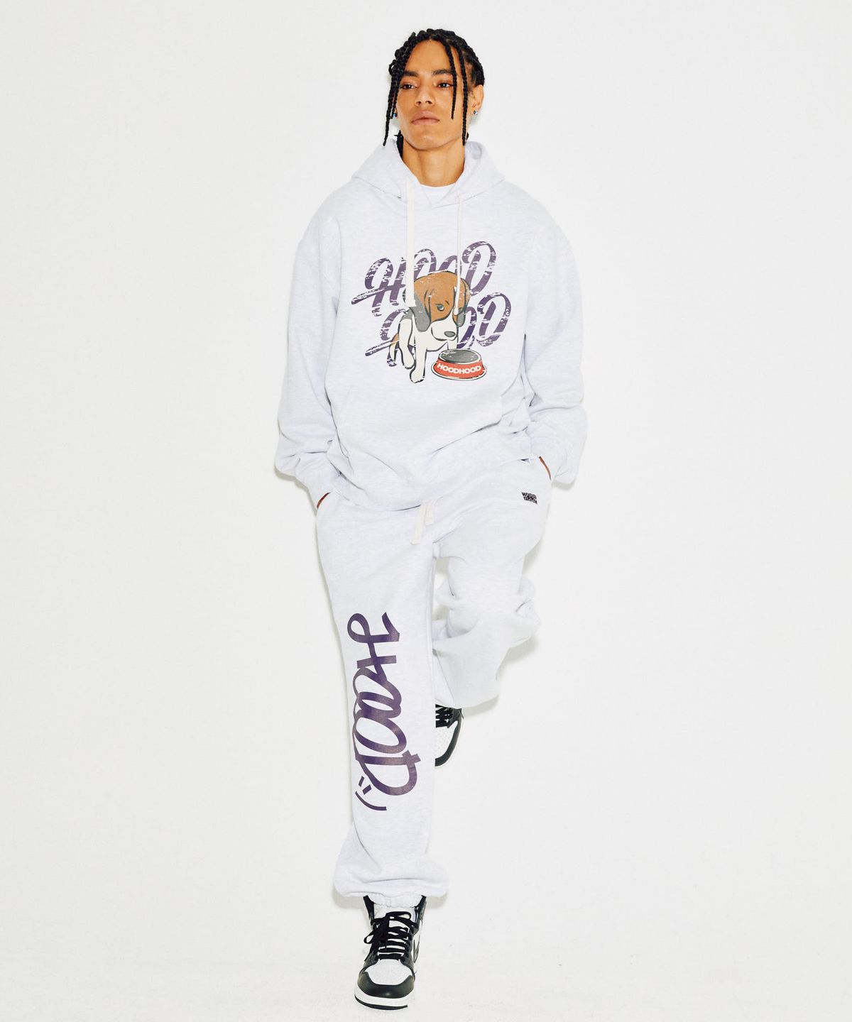 후드후드(HOODHOOD) 비글 로고 후드 멜란지화이트