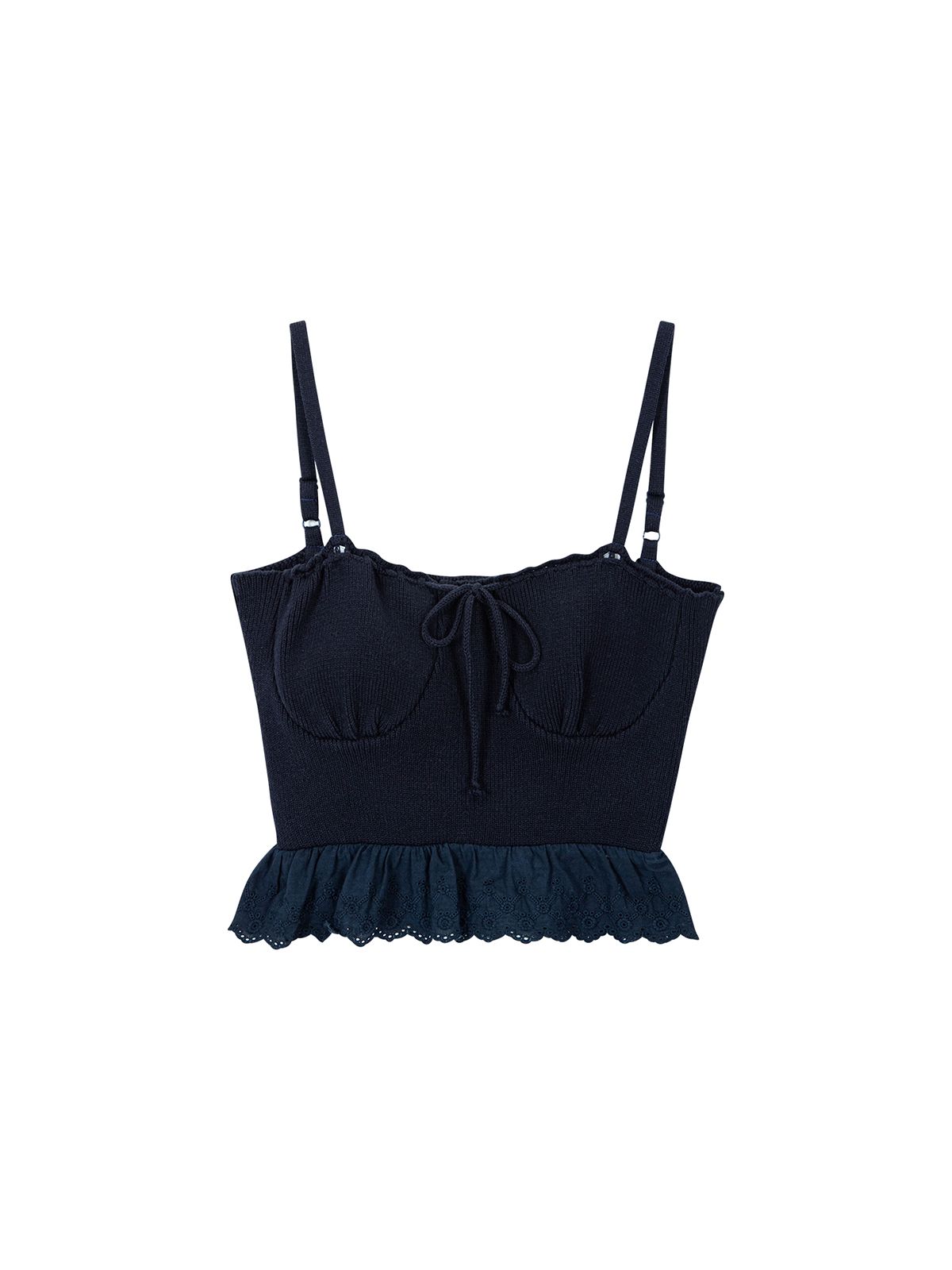 에즈이프 캘리(ASIF CALIE) RIBBON LACE KNIT TOP NAVY