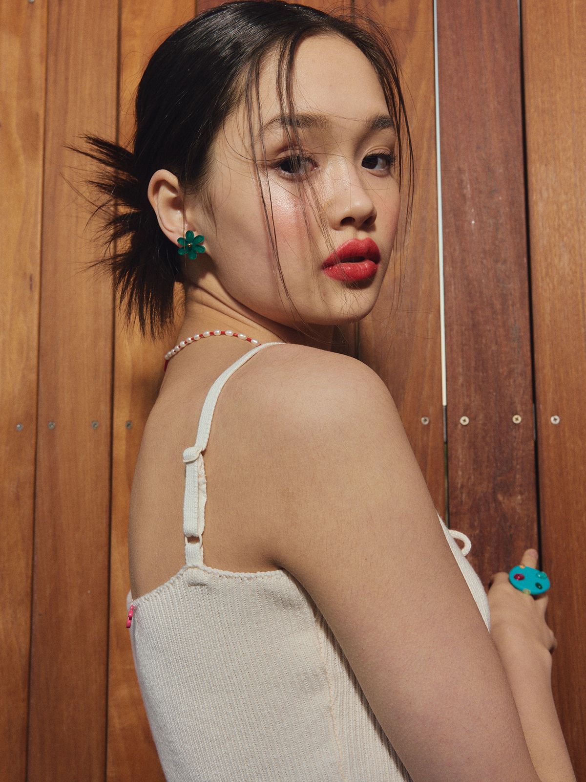 에즈이프 캘리(ASIF CALIE) RIBBON LACE KNIT TOP IVORY