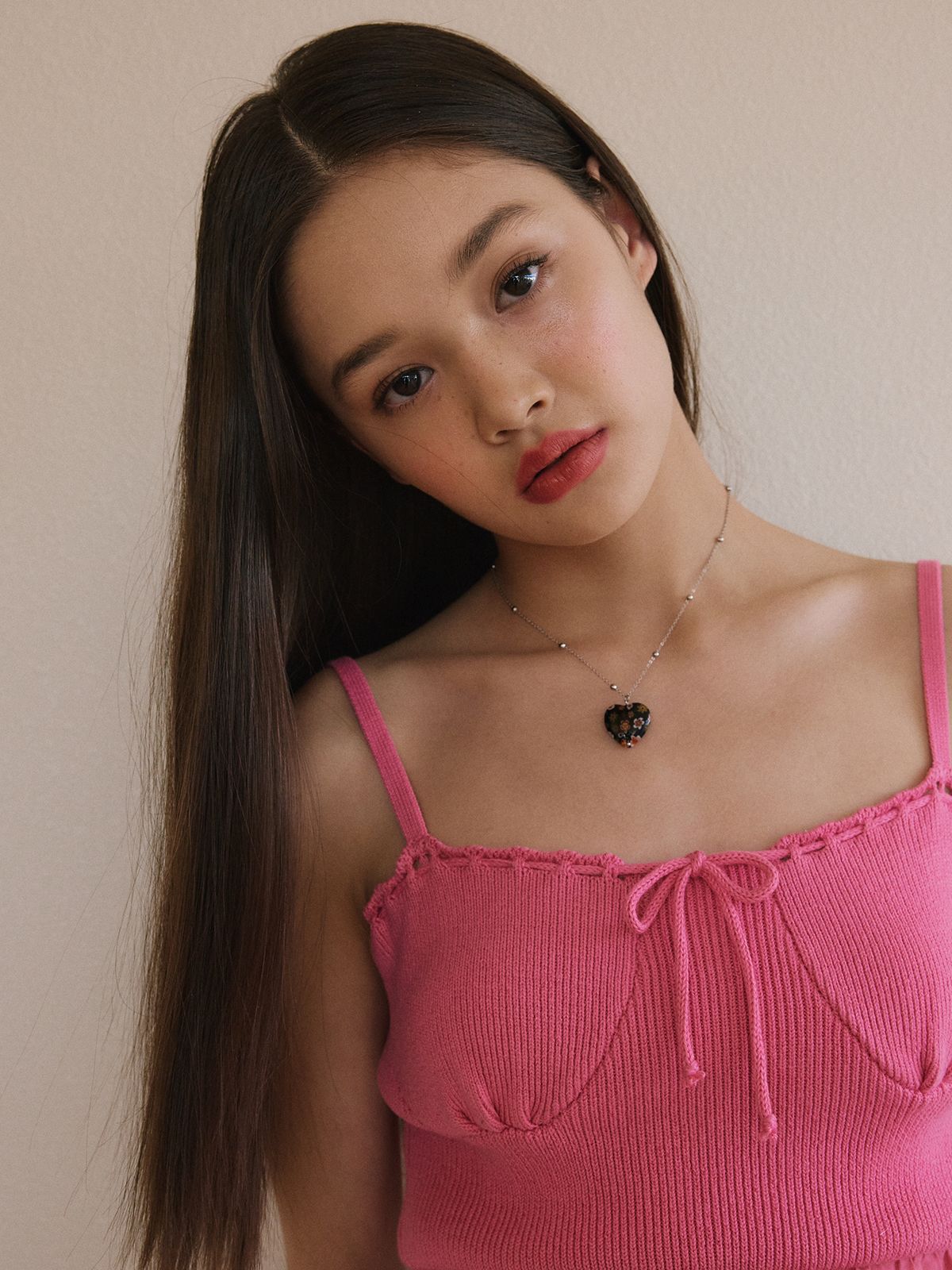 에즈이프 캘리(ASIF CALIE) RIBBON LACE KNIT TOP PINK