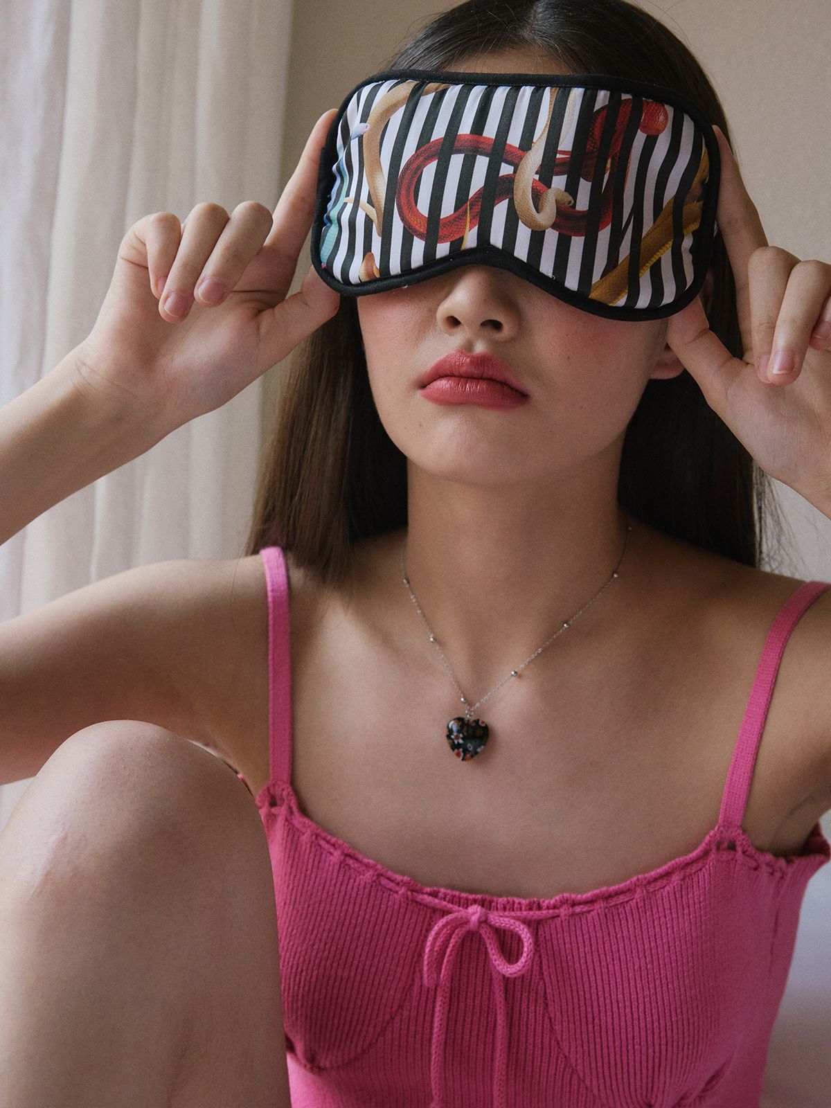 에즈이프 캘리(ASIF CALIE) RIBBON LACE KNIT TOP PINK